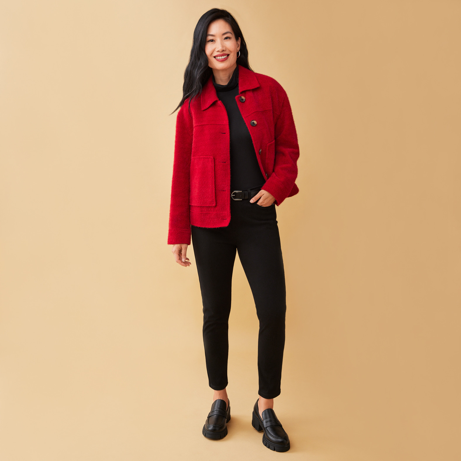 Chunky Collared Boucle Jacket Full Body Unbuttoned