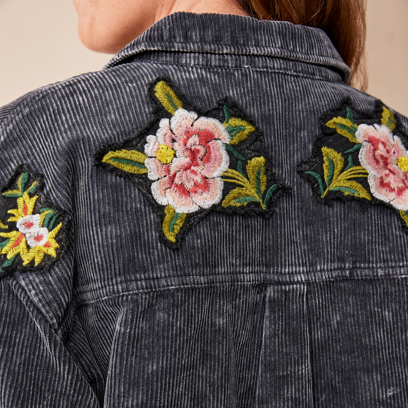 Corduroy Jacket with Embroidery Close Up