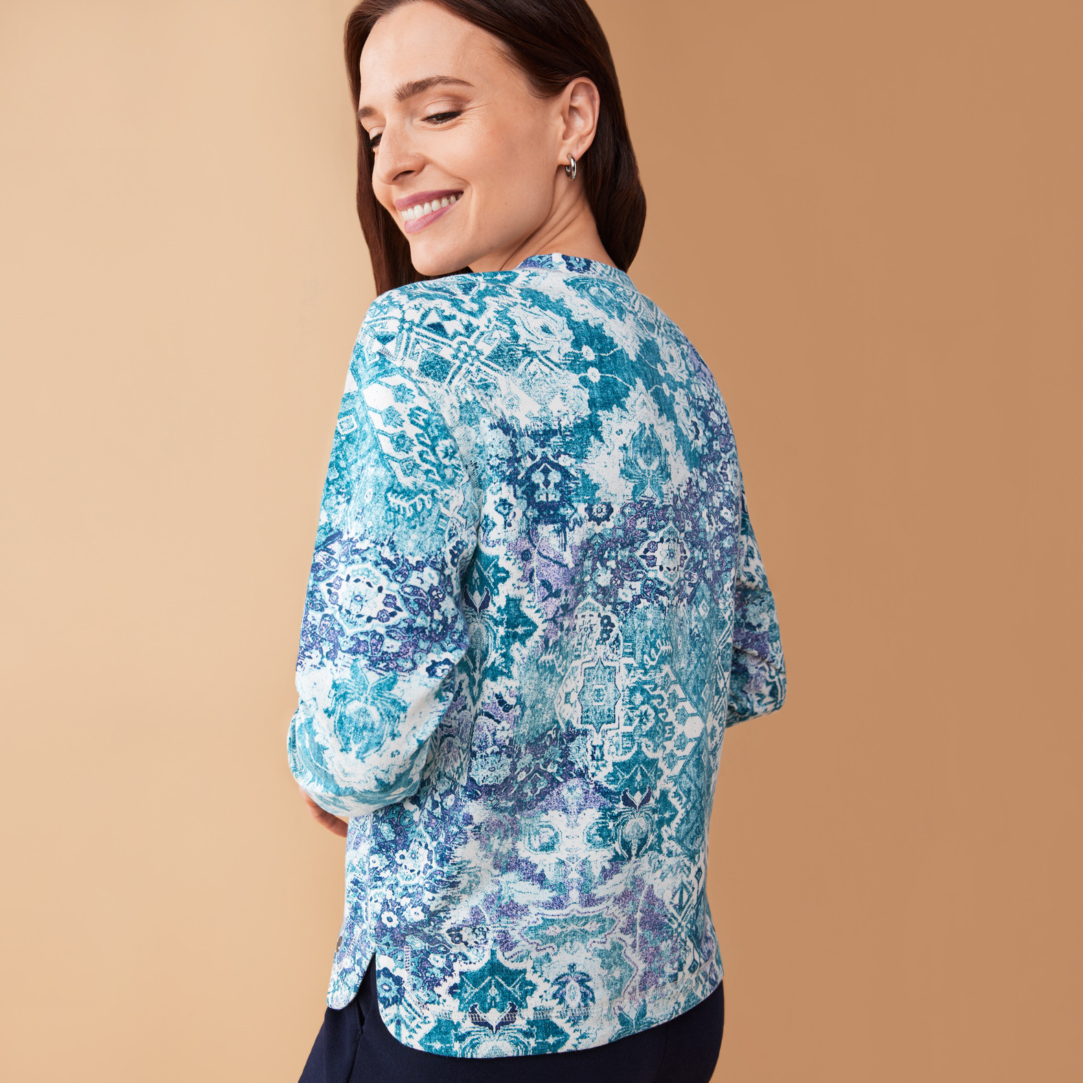 Drop Shoulder Printed Top Back View