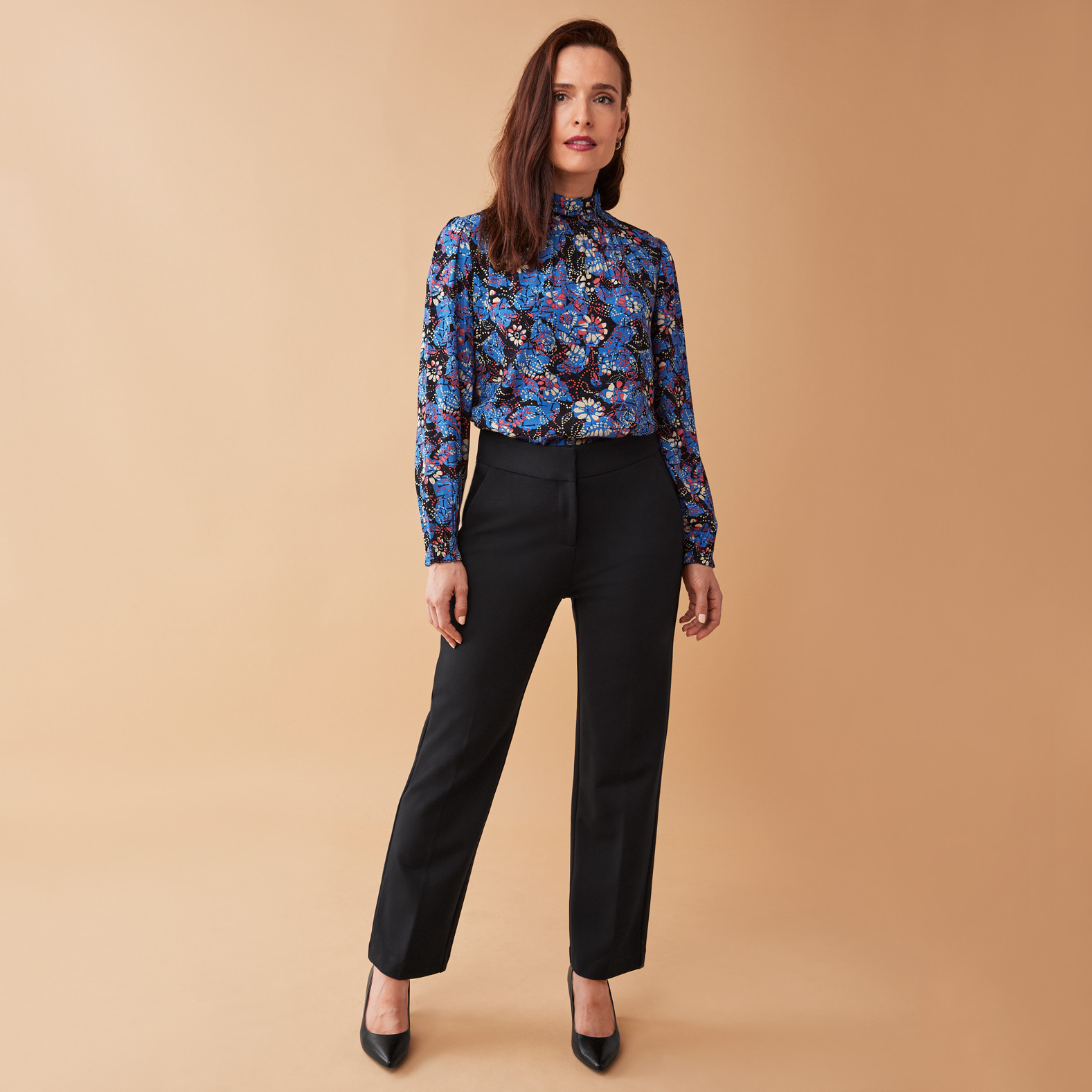 Petite - Smocked Mockneck Blouse Full Body