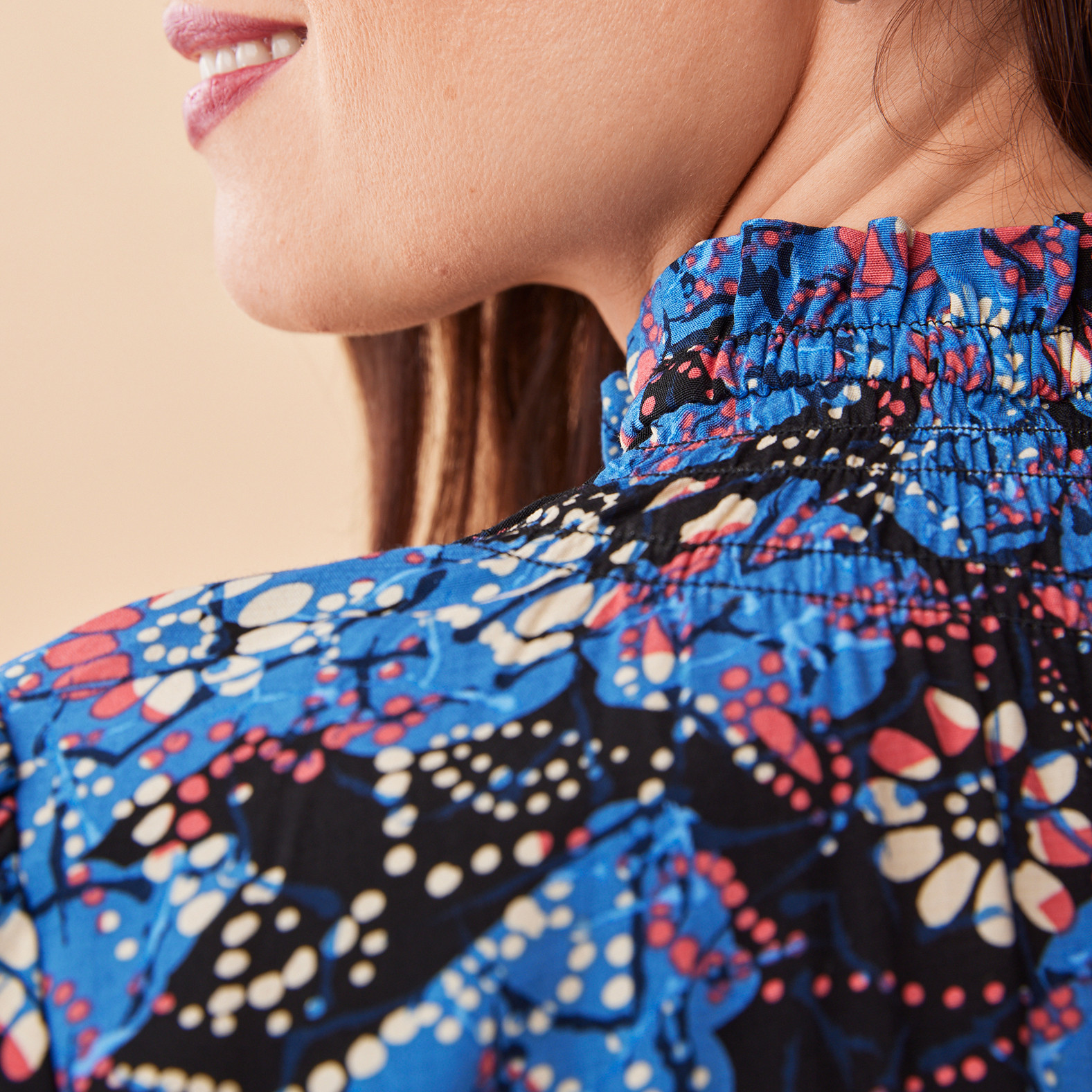 Petite - Smocked Mockneck Blouse Close Up