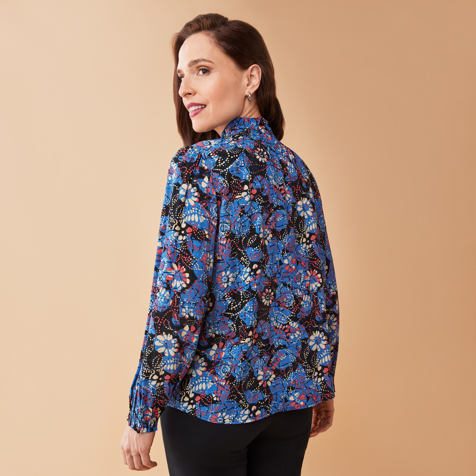 Petite - Smocked Mockneck Blouse Back View