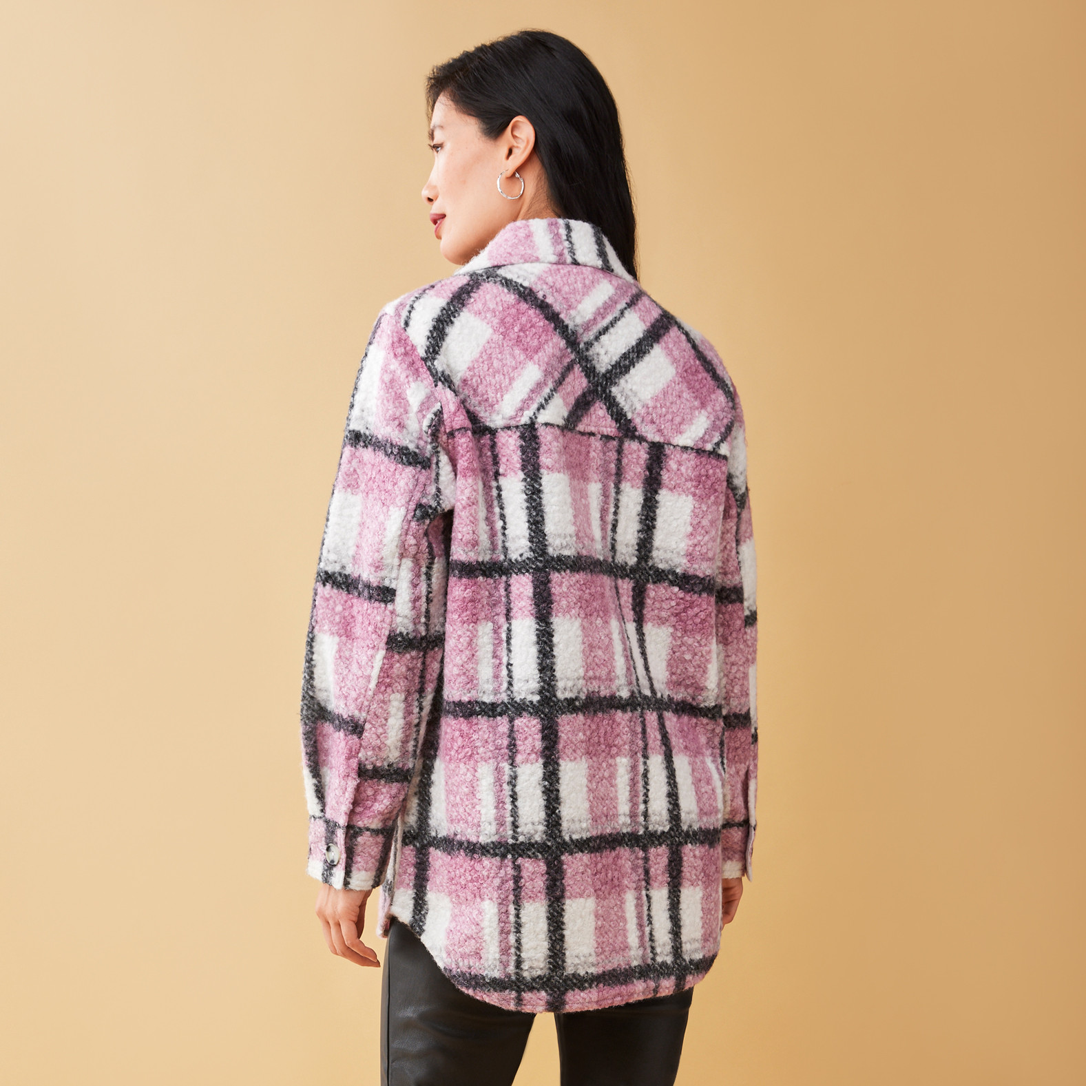Pink Oversized Shacket with Collar Back View