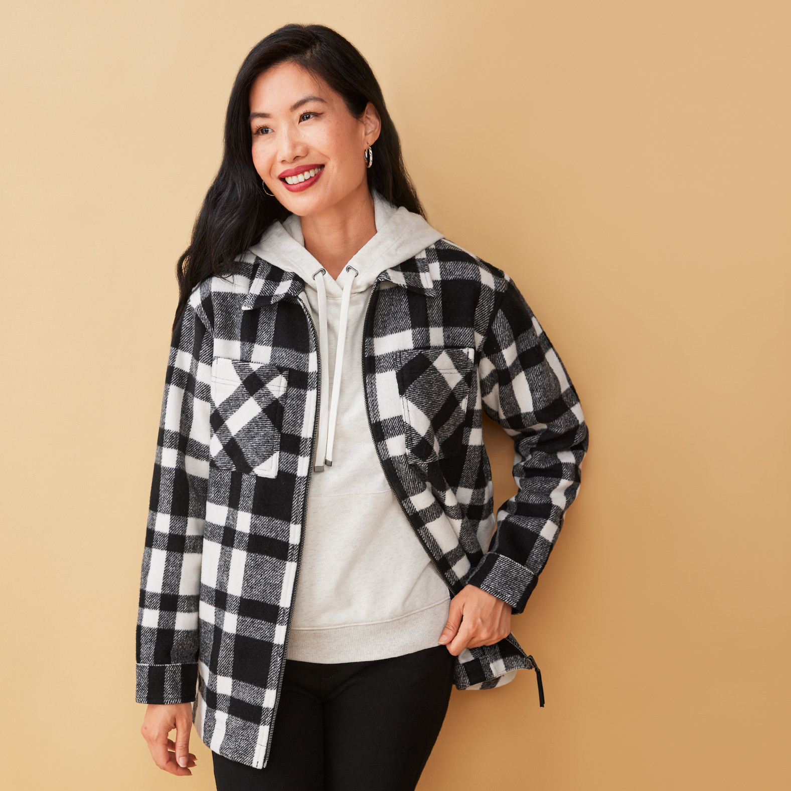 Plaid Zip Front Jacket