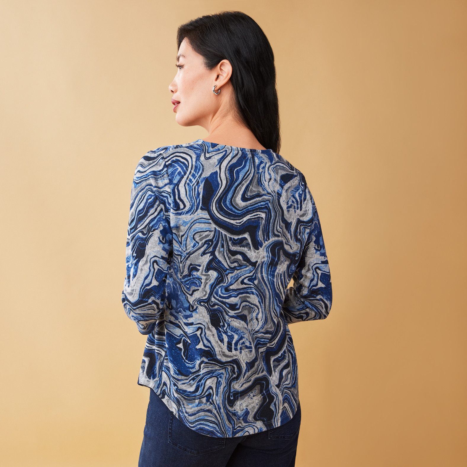 Pleated Marble Print Top Back View