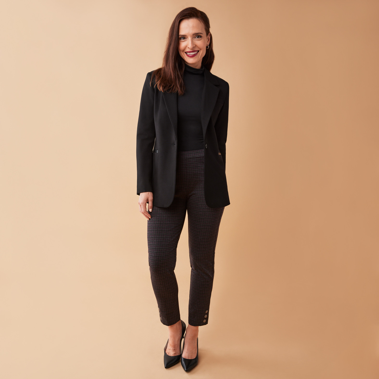 Pleather Trim Black Blazer Full Body