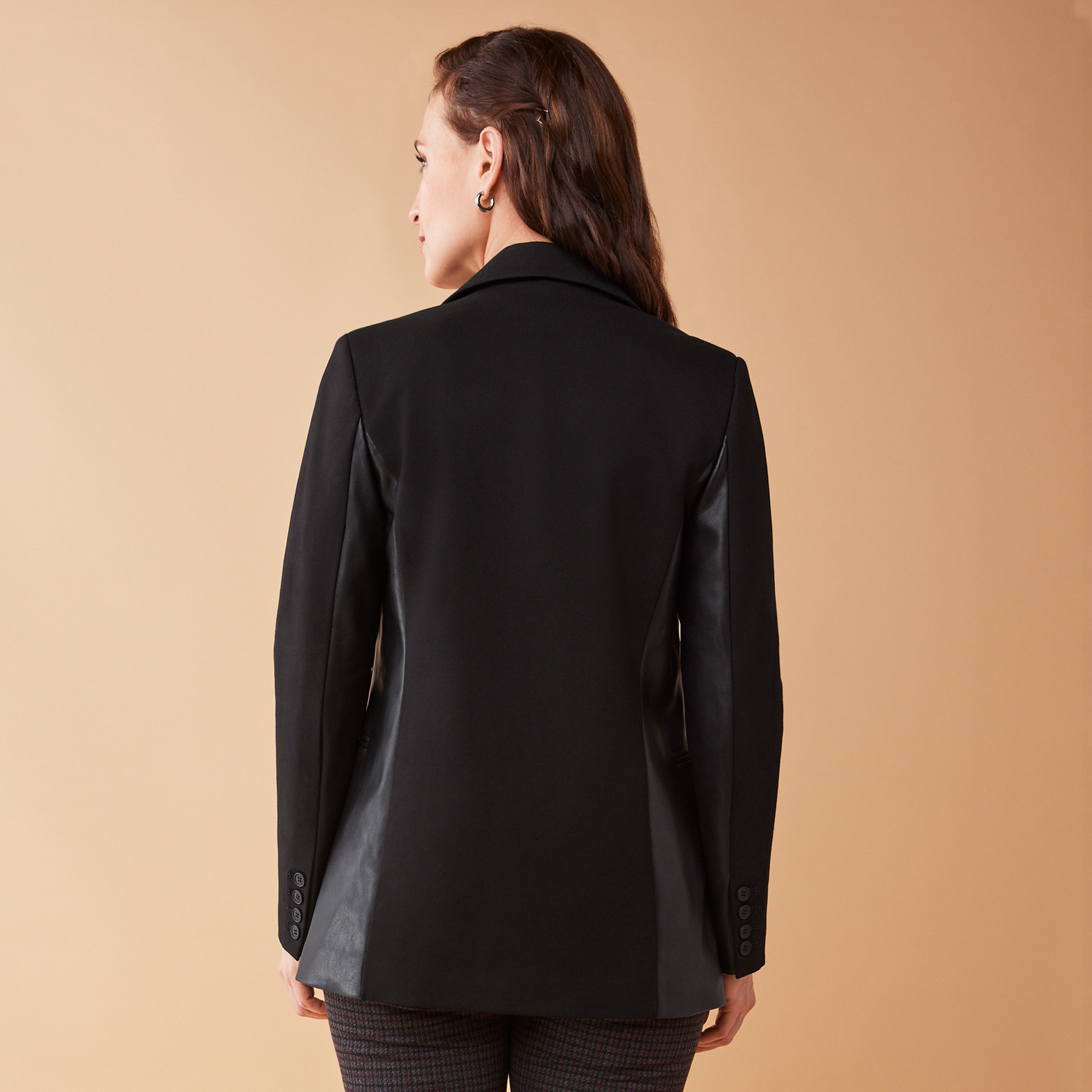 Pleather Trim Black Blazer Back View