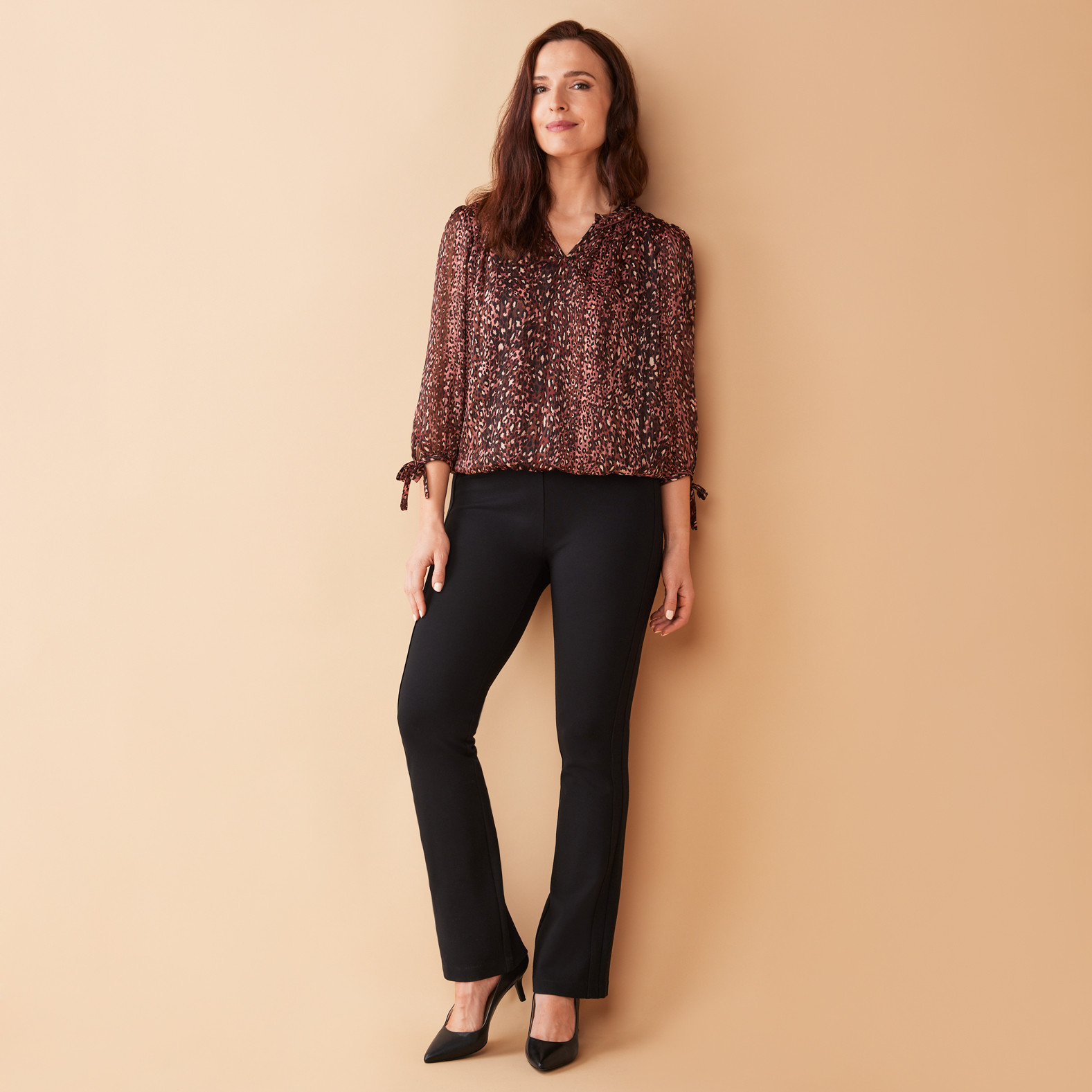 Ruffle Neck Animal Print Blouse Full Body