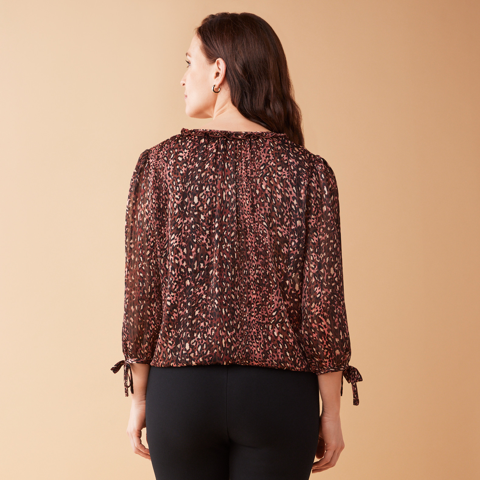 Ruffle Neck Animal Print Blouse Back View