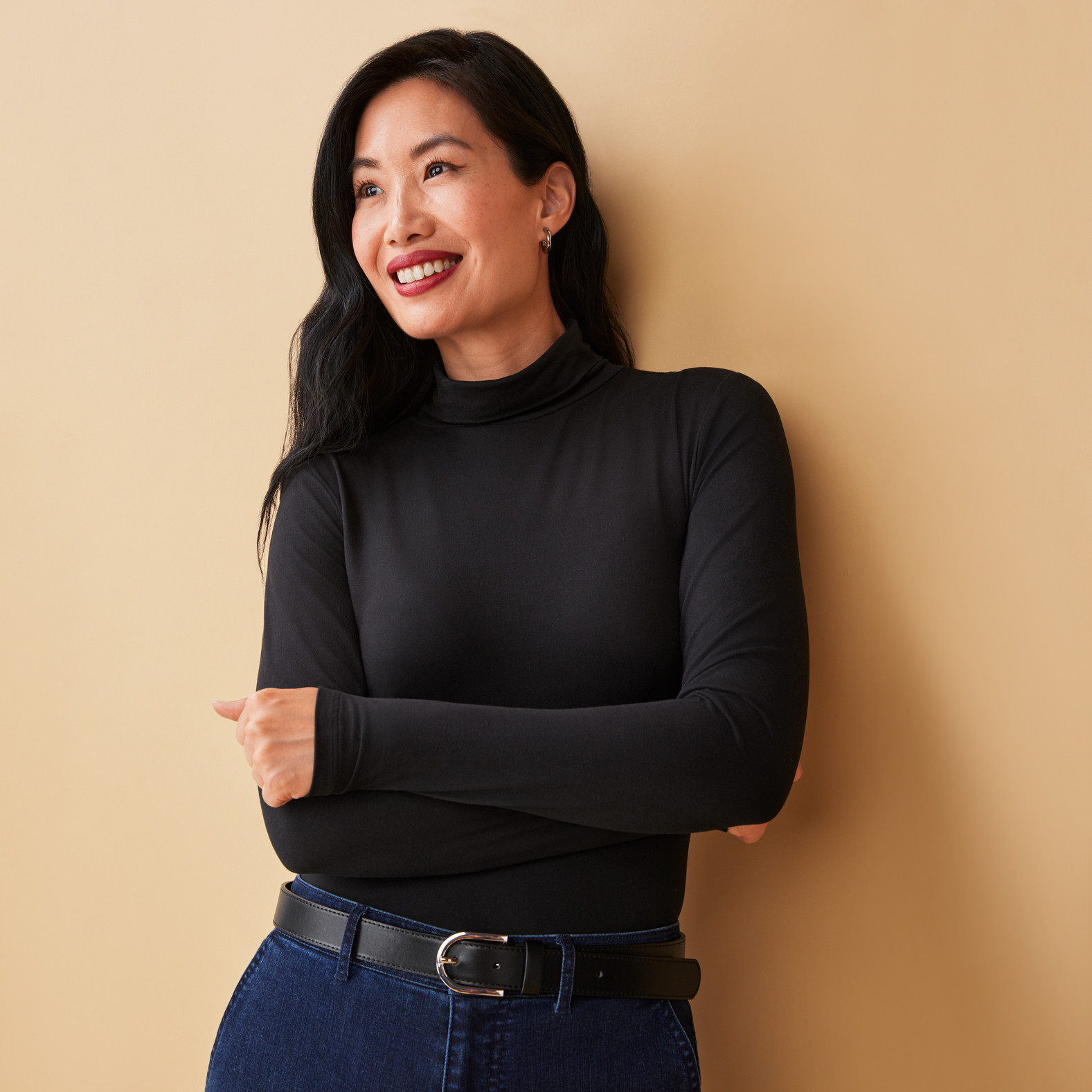 Solid Slim Fit Turtleneck Top