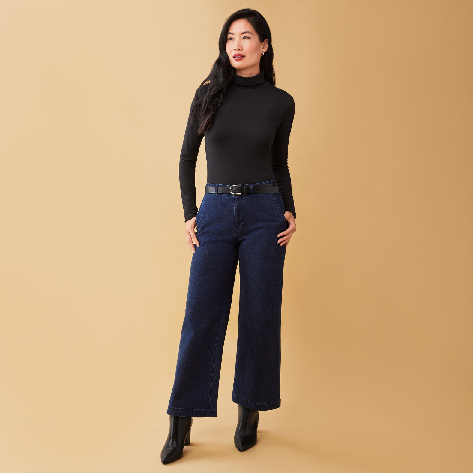 Solid Slim Fit Turtleneck Top Full Body