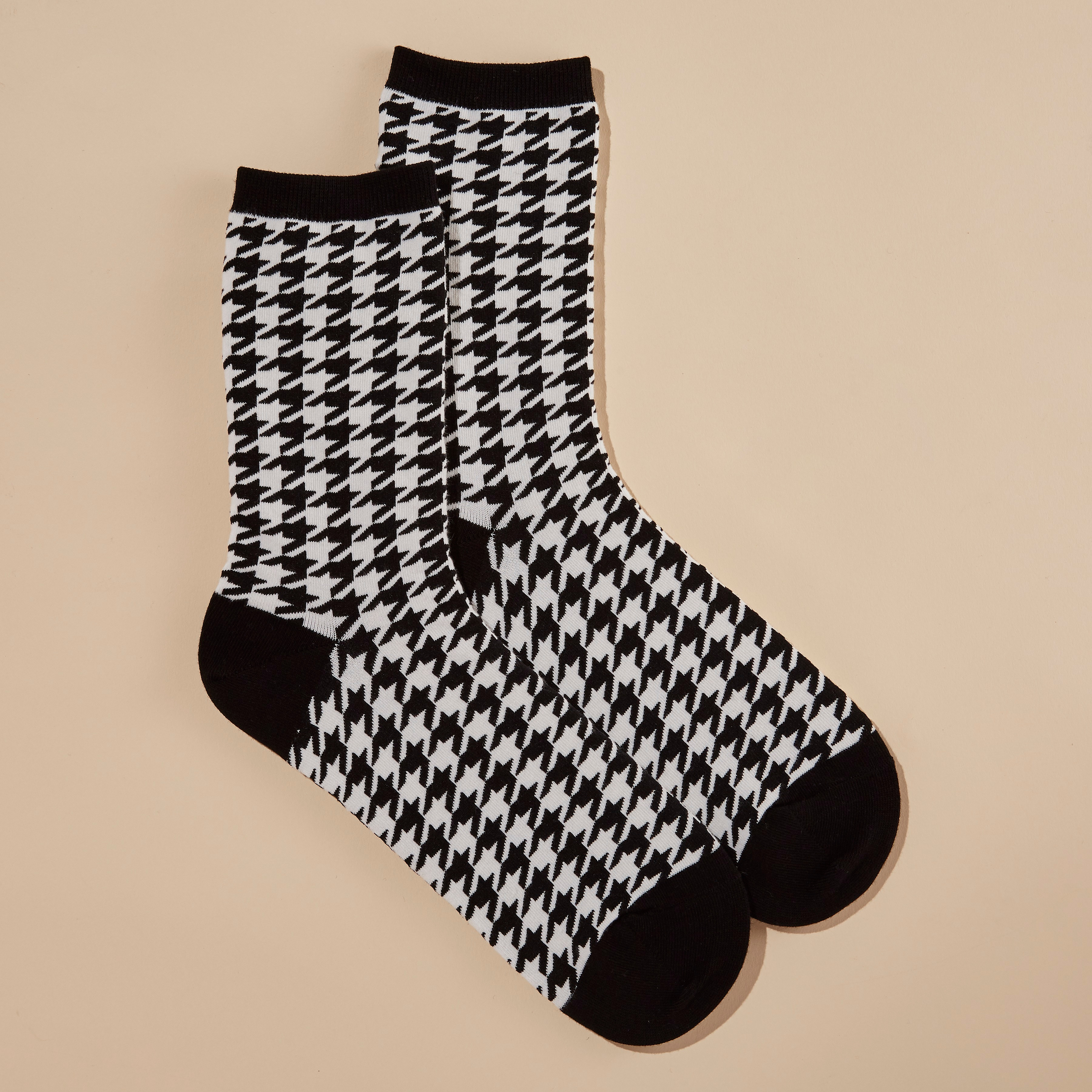 Houndstooth Print Crew Sock