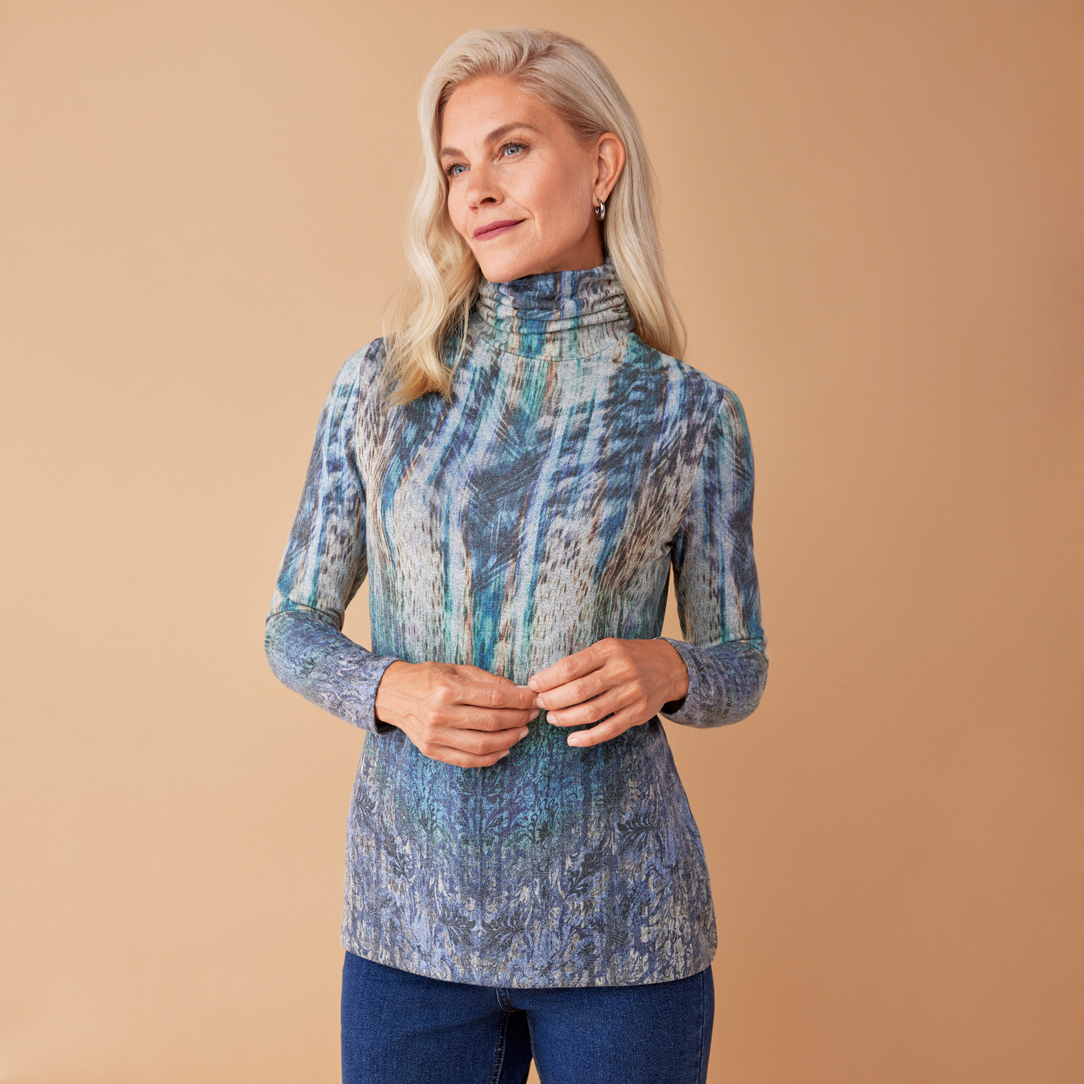 Abstract Stripes Turtleneck Top Half Body