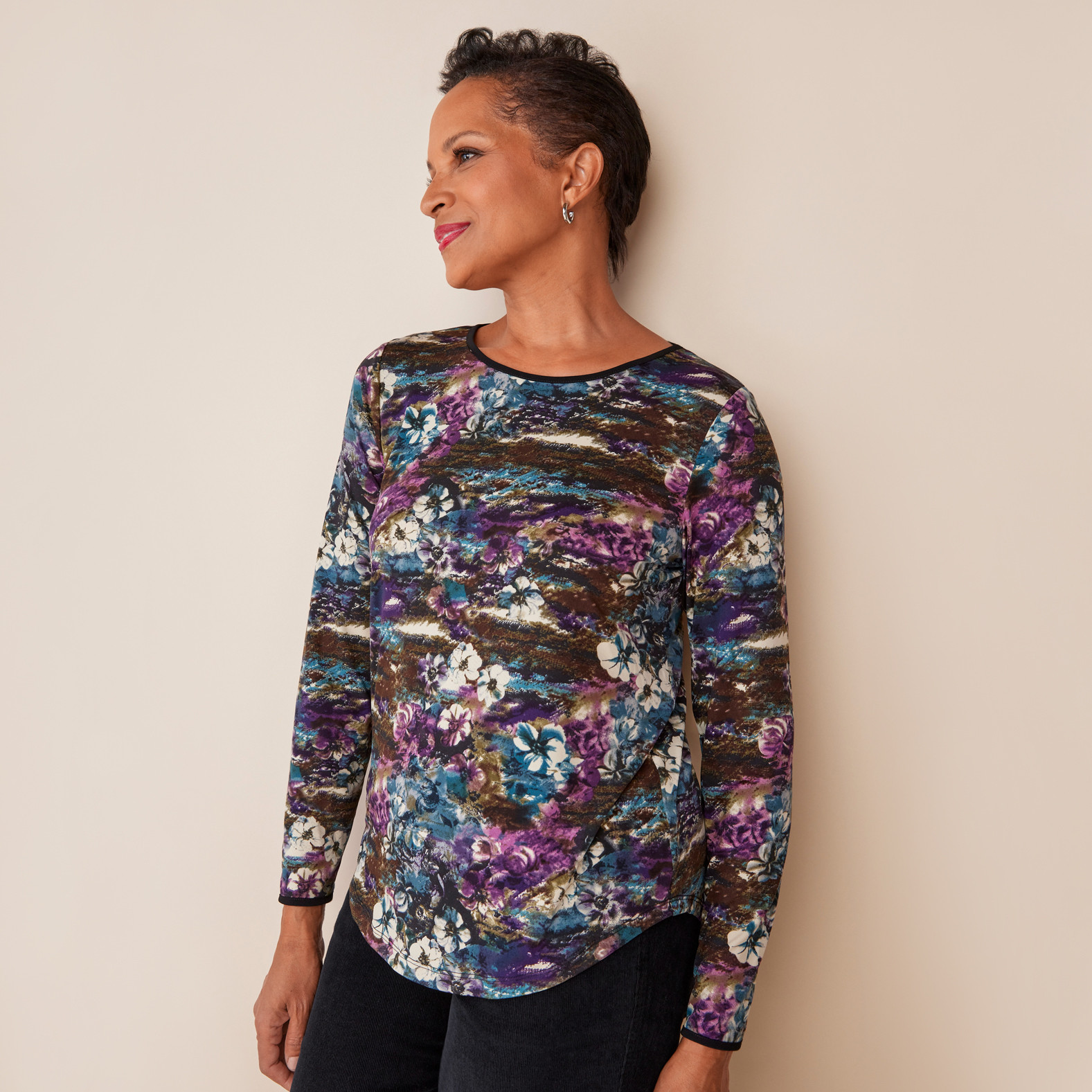 Women's Contrast Trim Floral Top