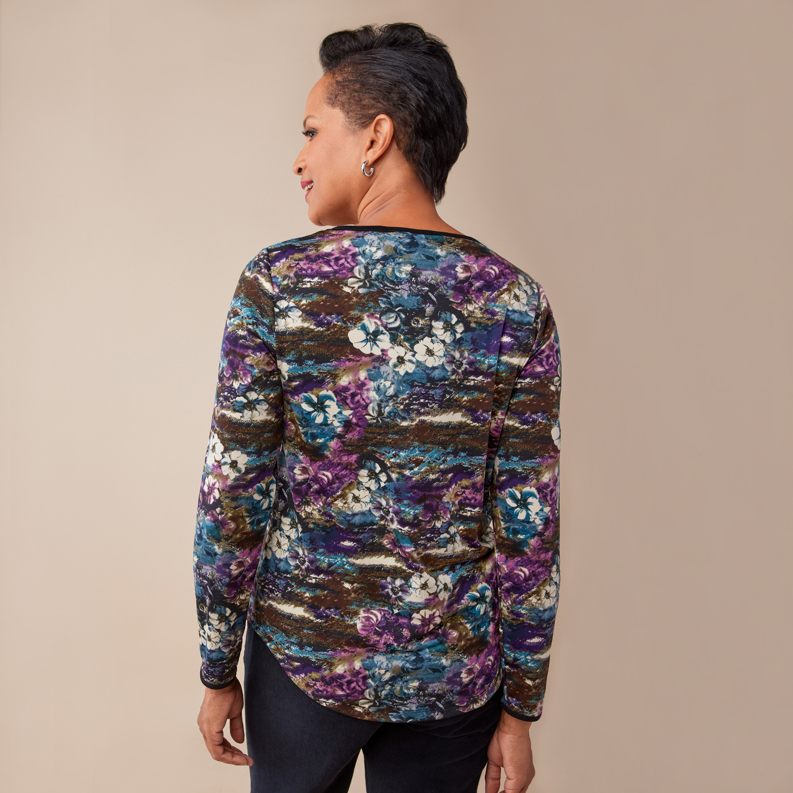 Contrast Trim Floral Top Back View