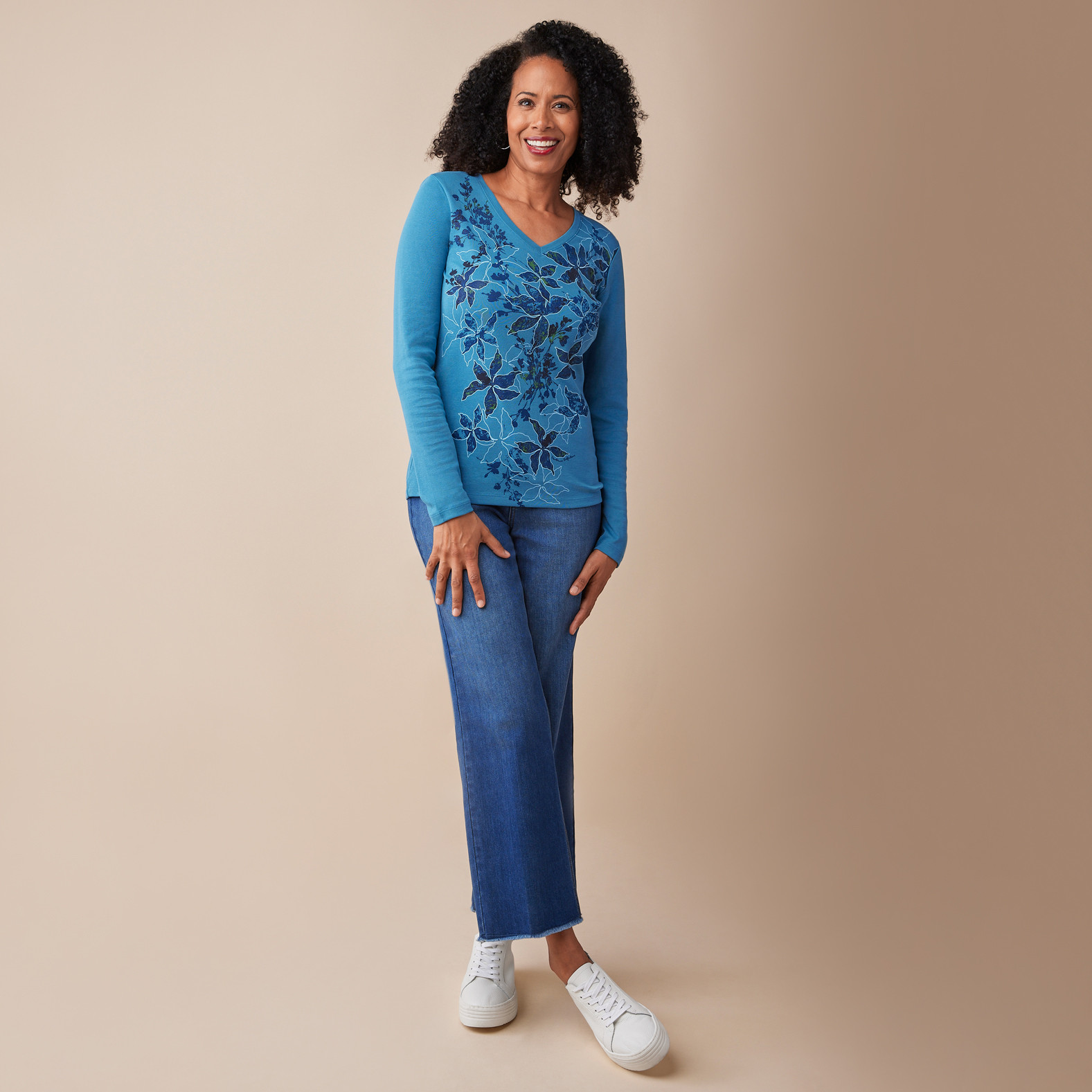 Everyday Fit Rustic Floral V-Neck Tee  Full Body