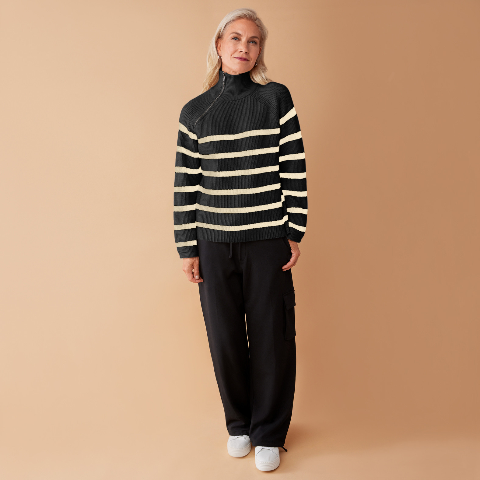 Mockneck Striped Sweater Full Body