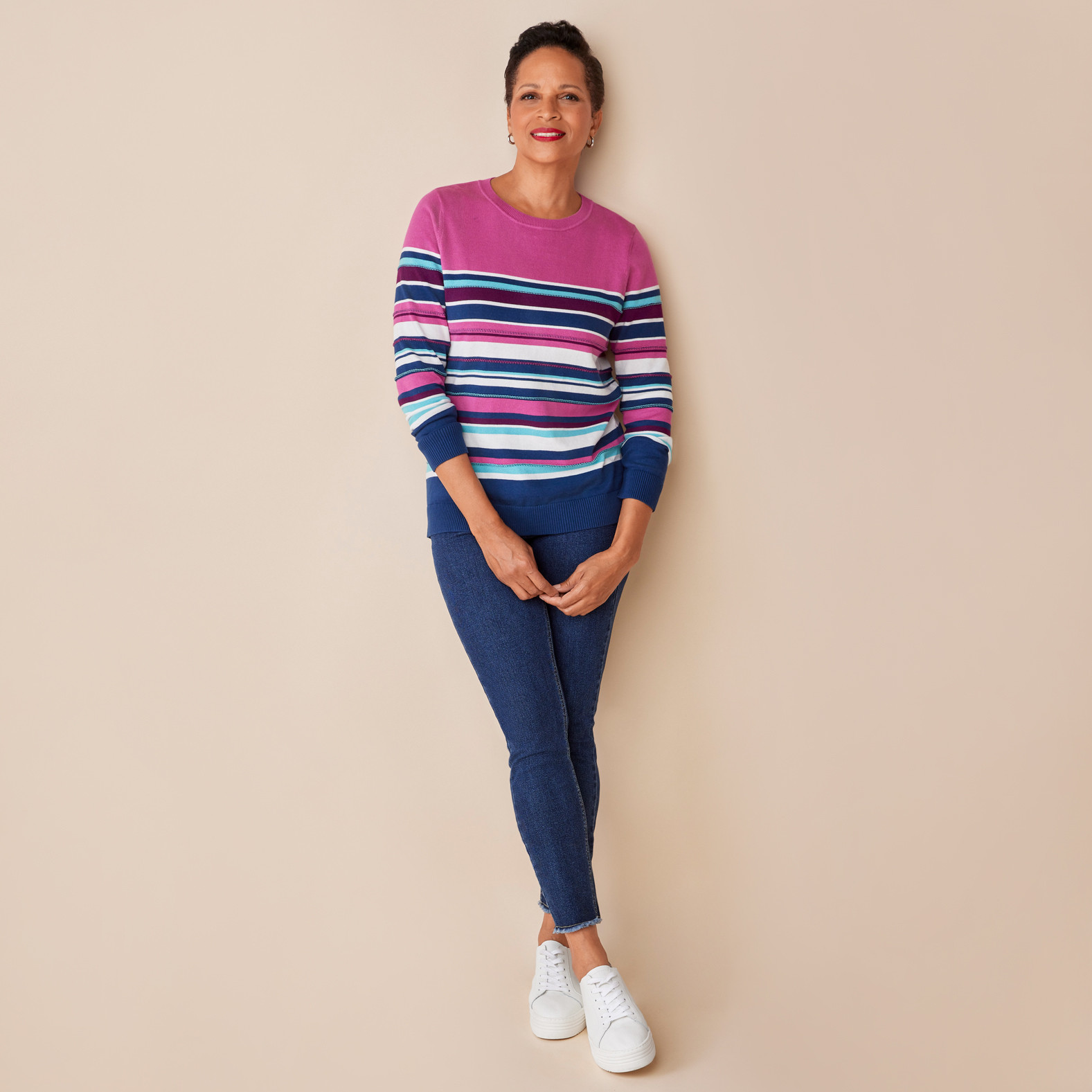 Multicolour Striped Sweater Full Body