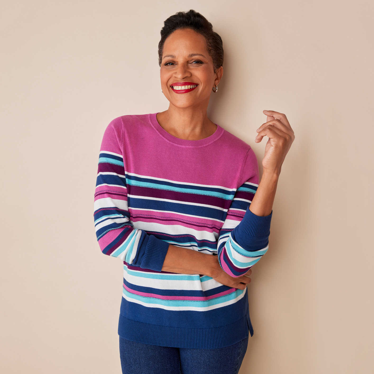 Multicolour Striped Sweater Half Body