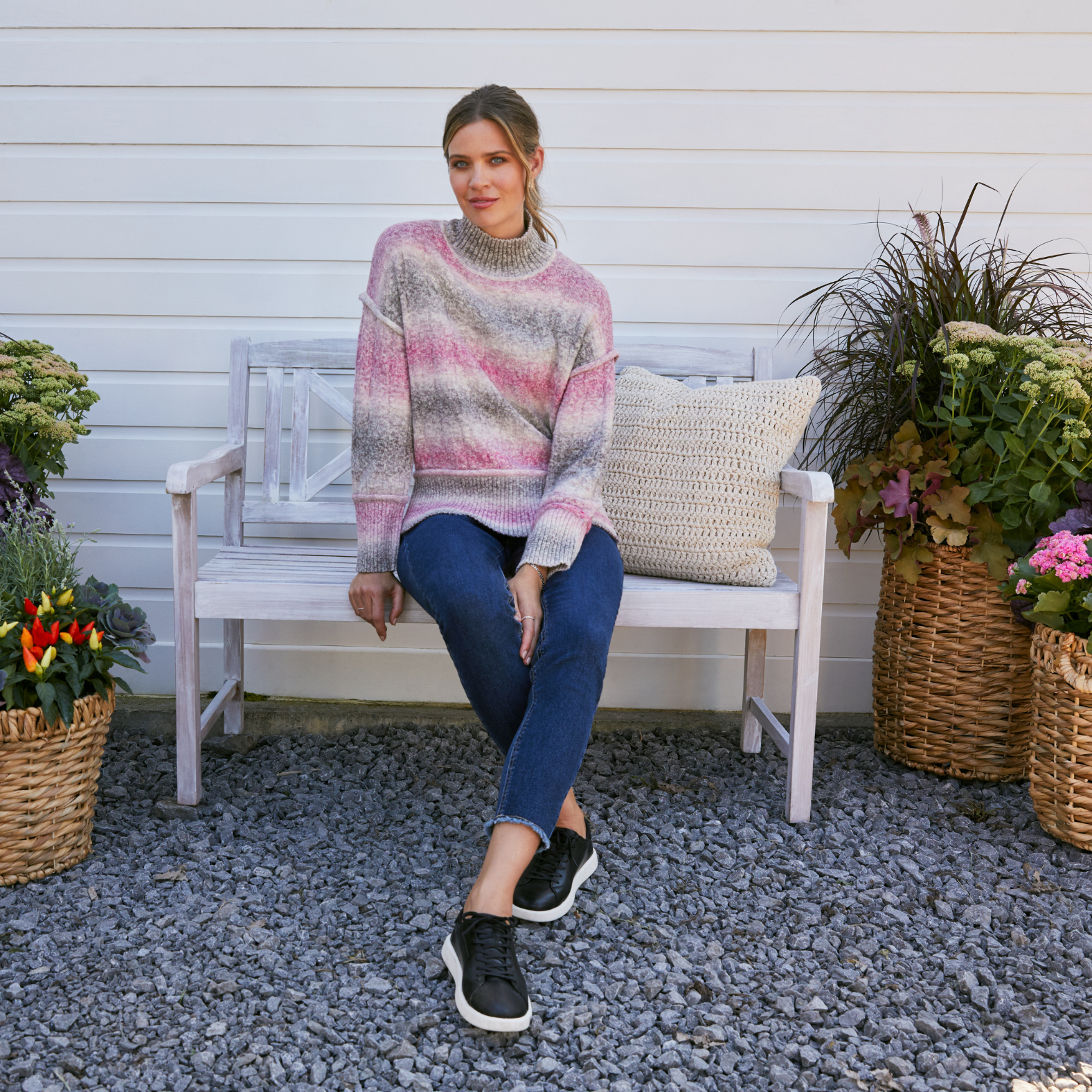 Ombre Striped Mockneck Sweater