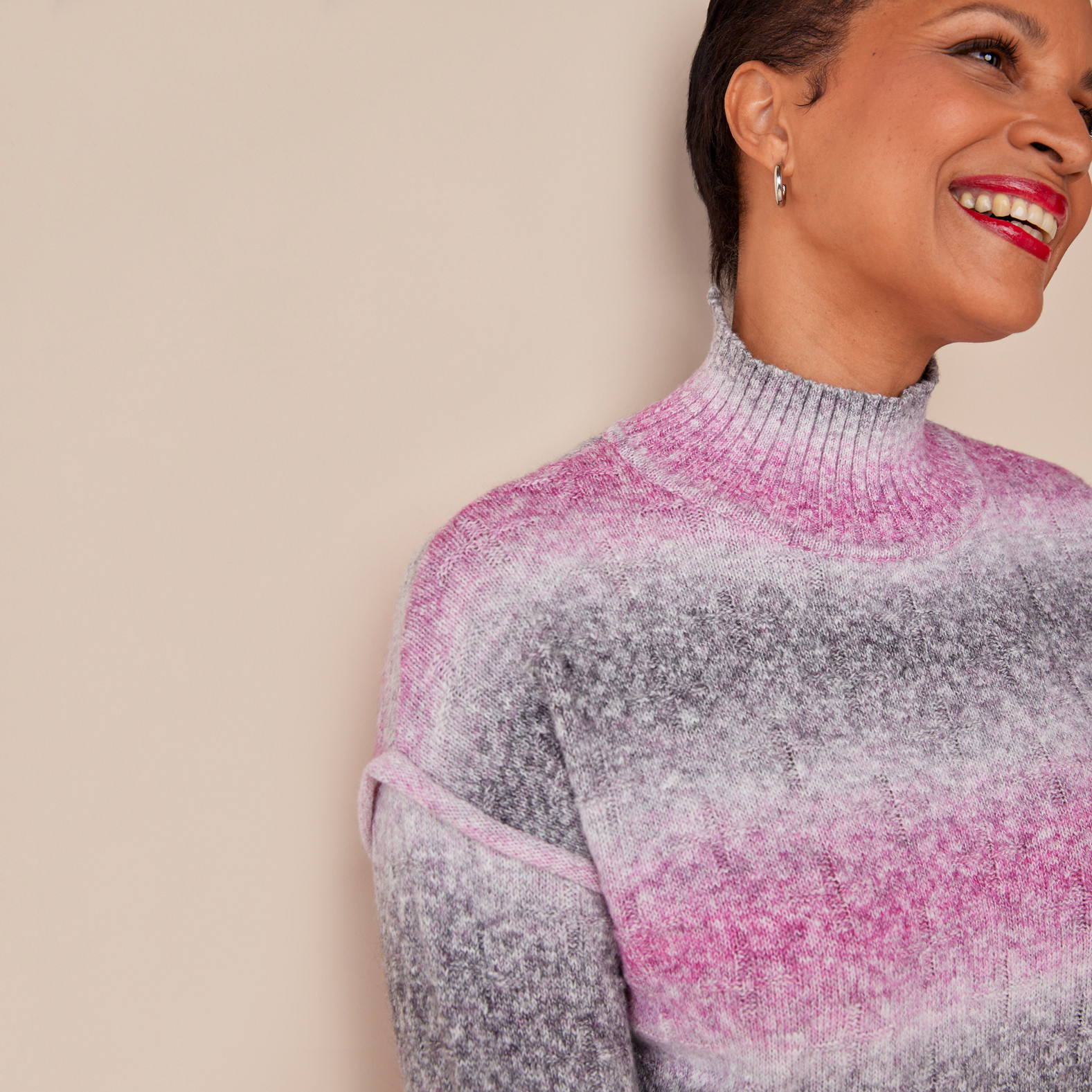 Ombre Striped Mockneck Sweater Close Up