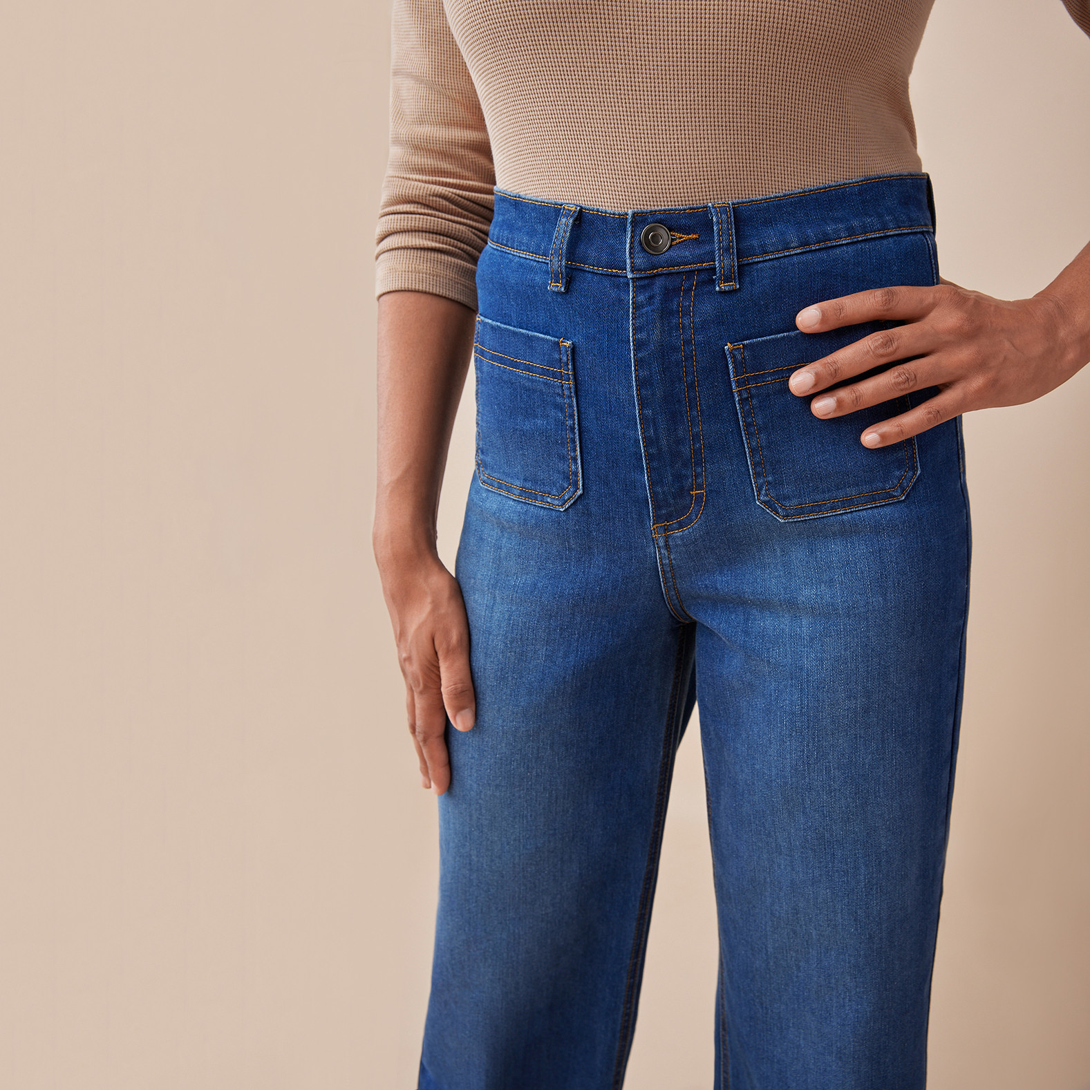 Patch Pocket Wide Leg Jean Close Up