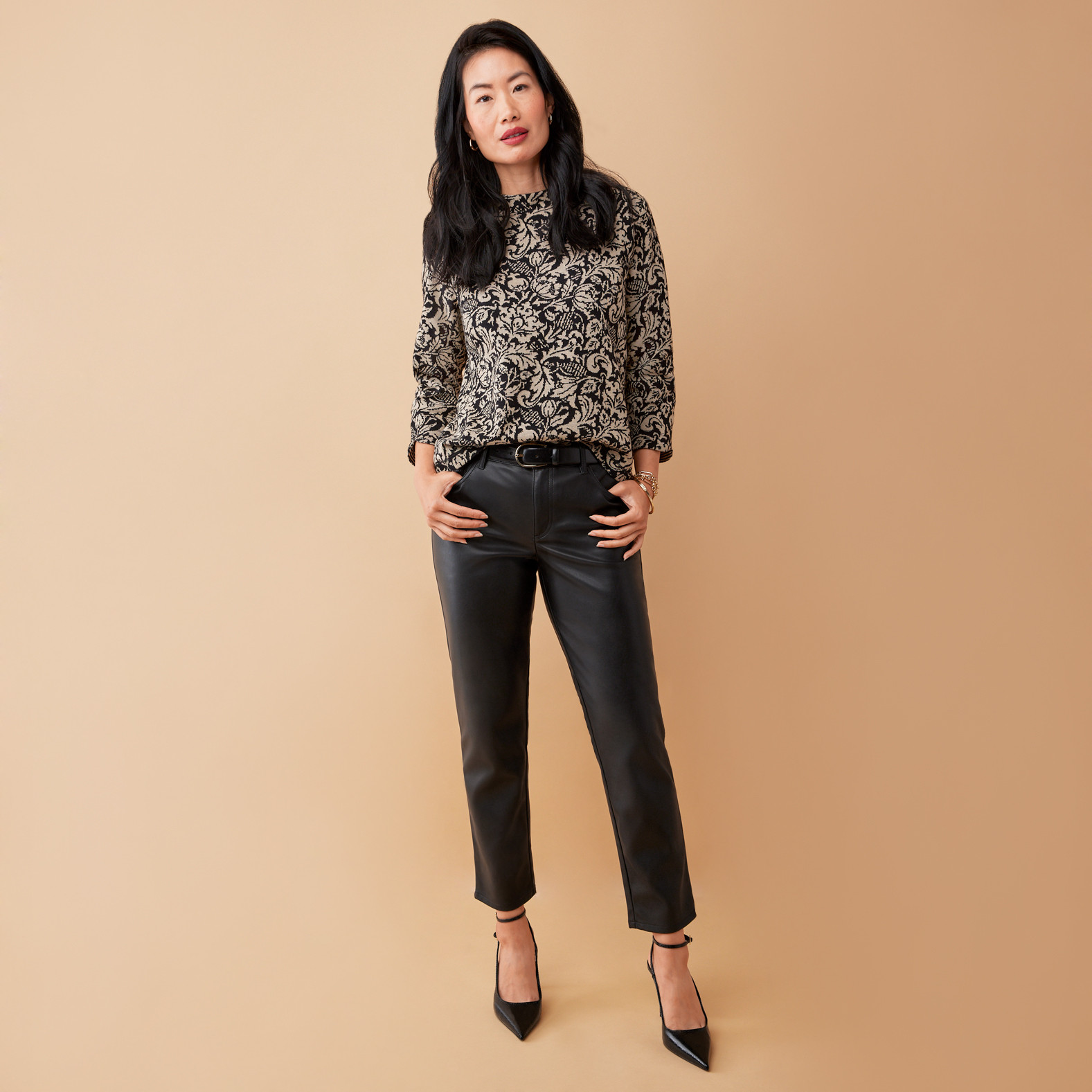 Petite - Floral Jacquard Sweater Full Body