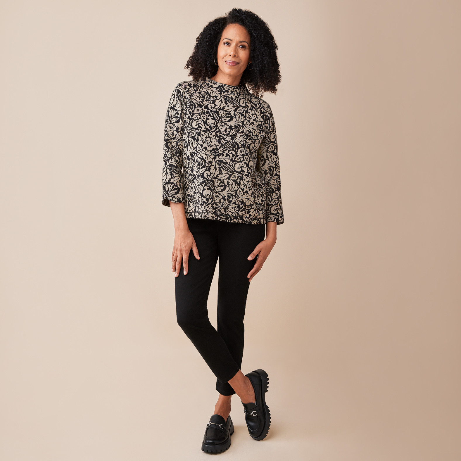 Petite - Floral Jacquard Sweater Full Body
