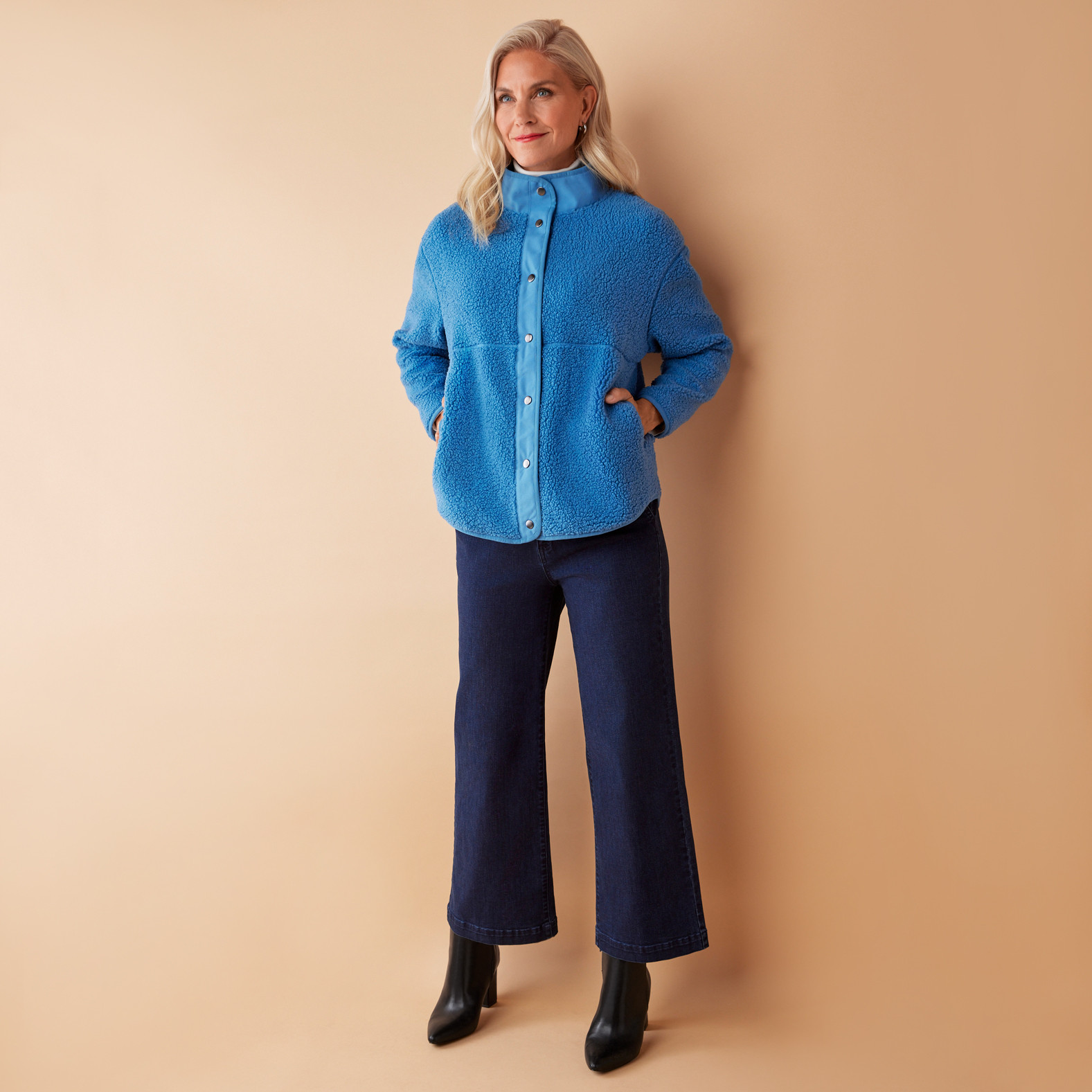 Petite - Mixed Media Teddy Jacket Full Body
