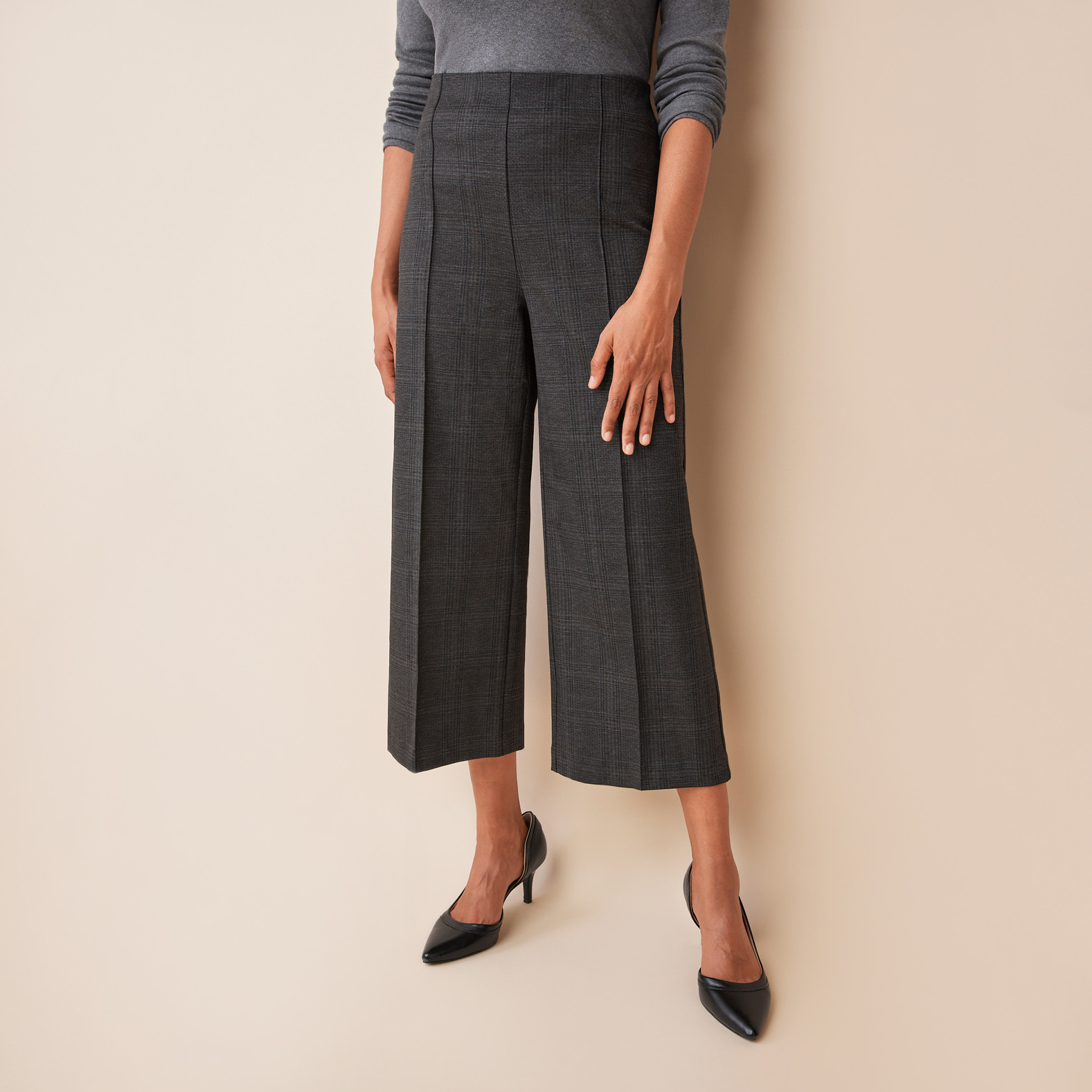 Plaid Wide Leg Crop Pant Half Body