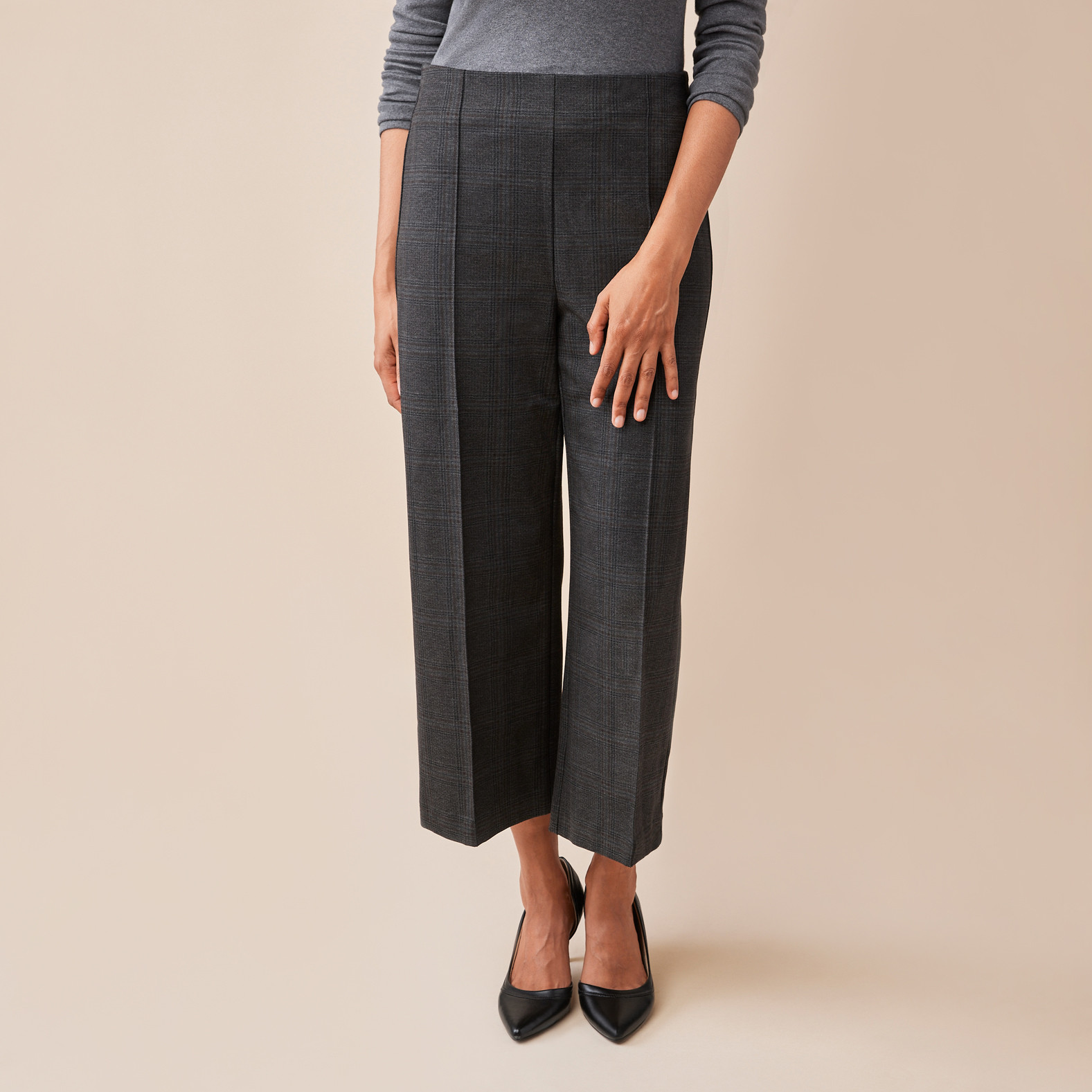 Plaid Wide Leg Crop Pant Half Body