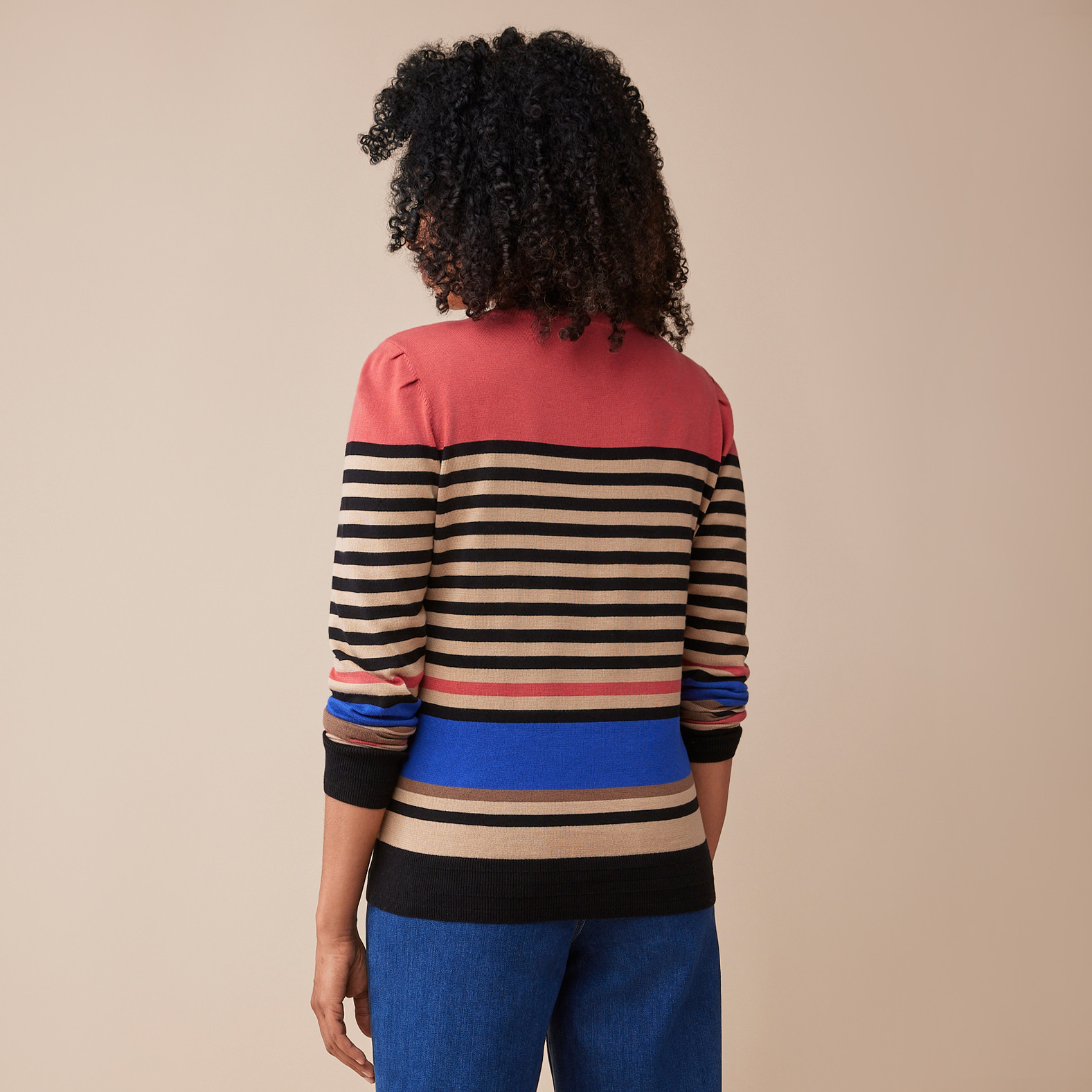 Puff Shoulder Striped Sweater Back View