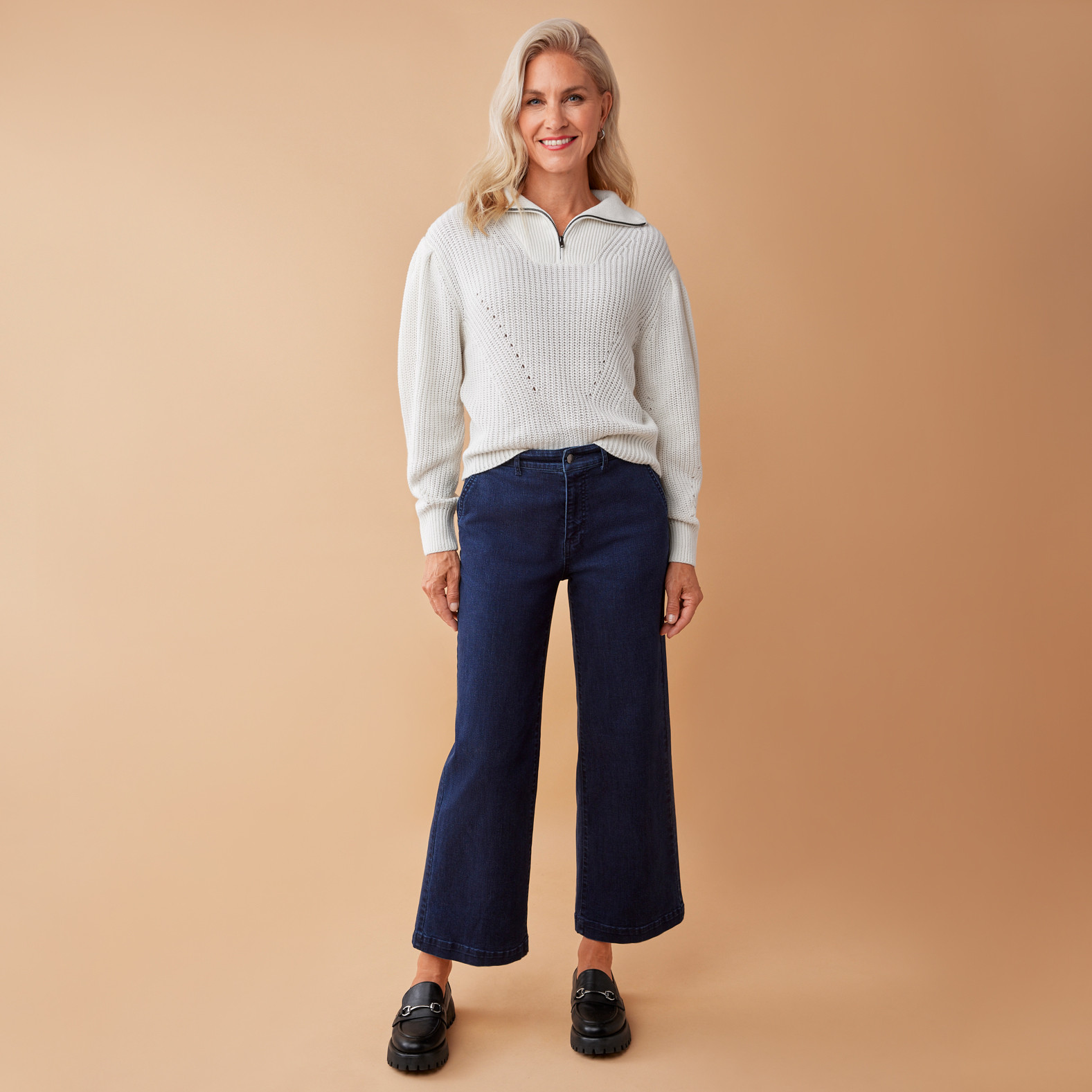 Quarter Zip Chunky Knit Full Body Tucked