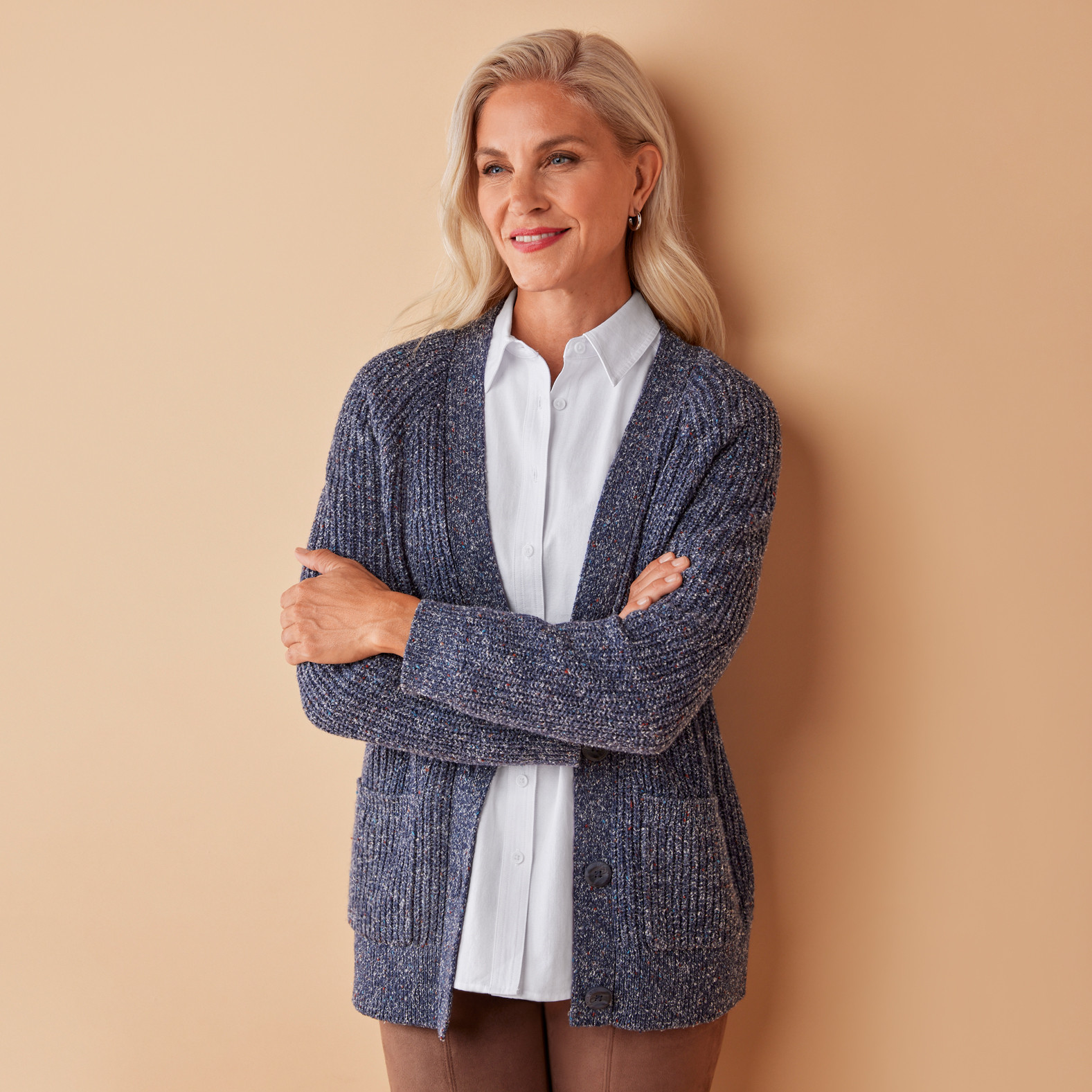 Textured Yarn Cardigan Half Body