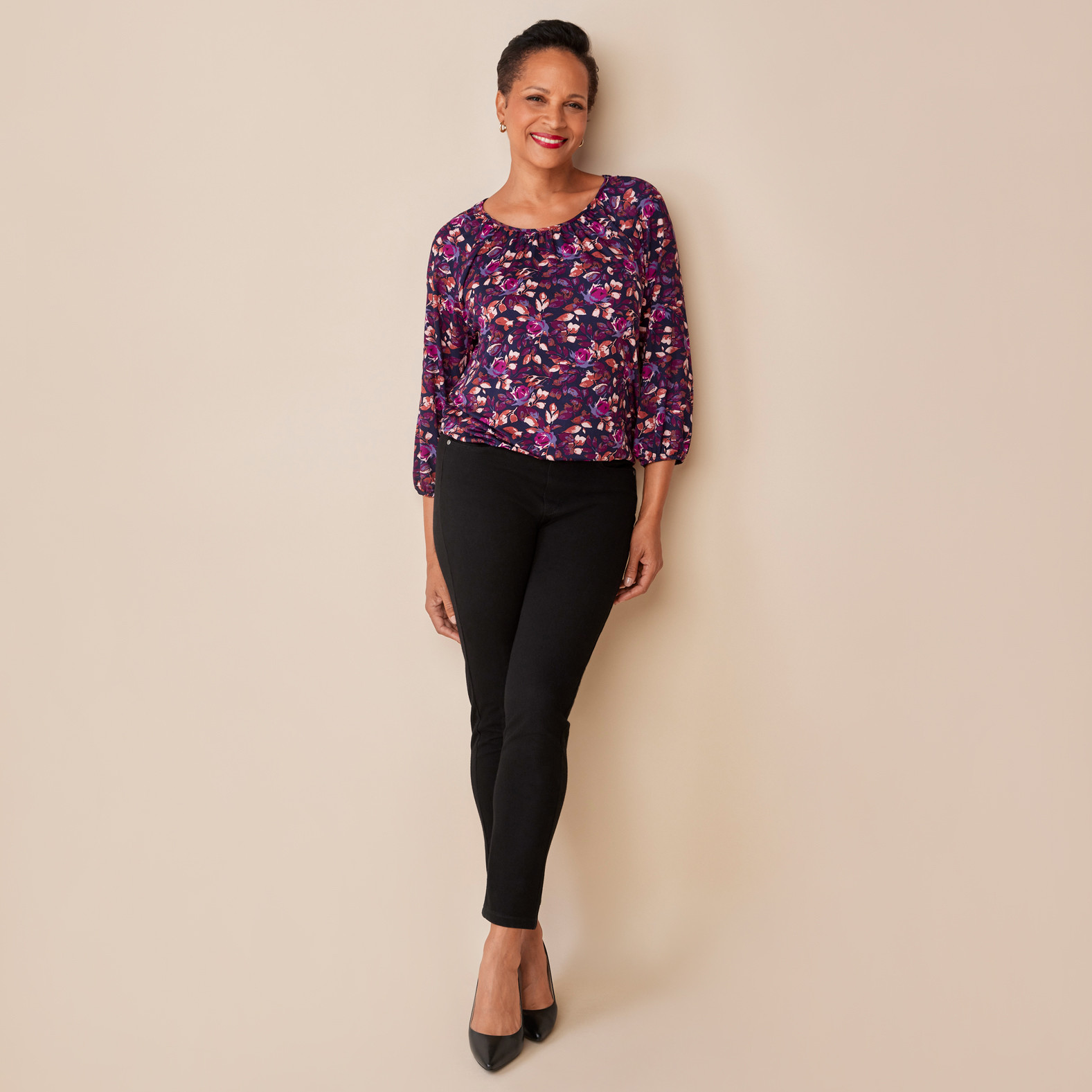 Watercolour Florals Scoopneck Top Full Body