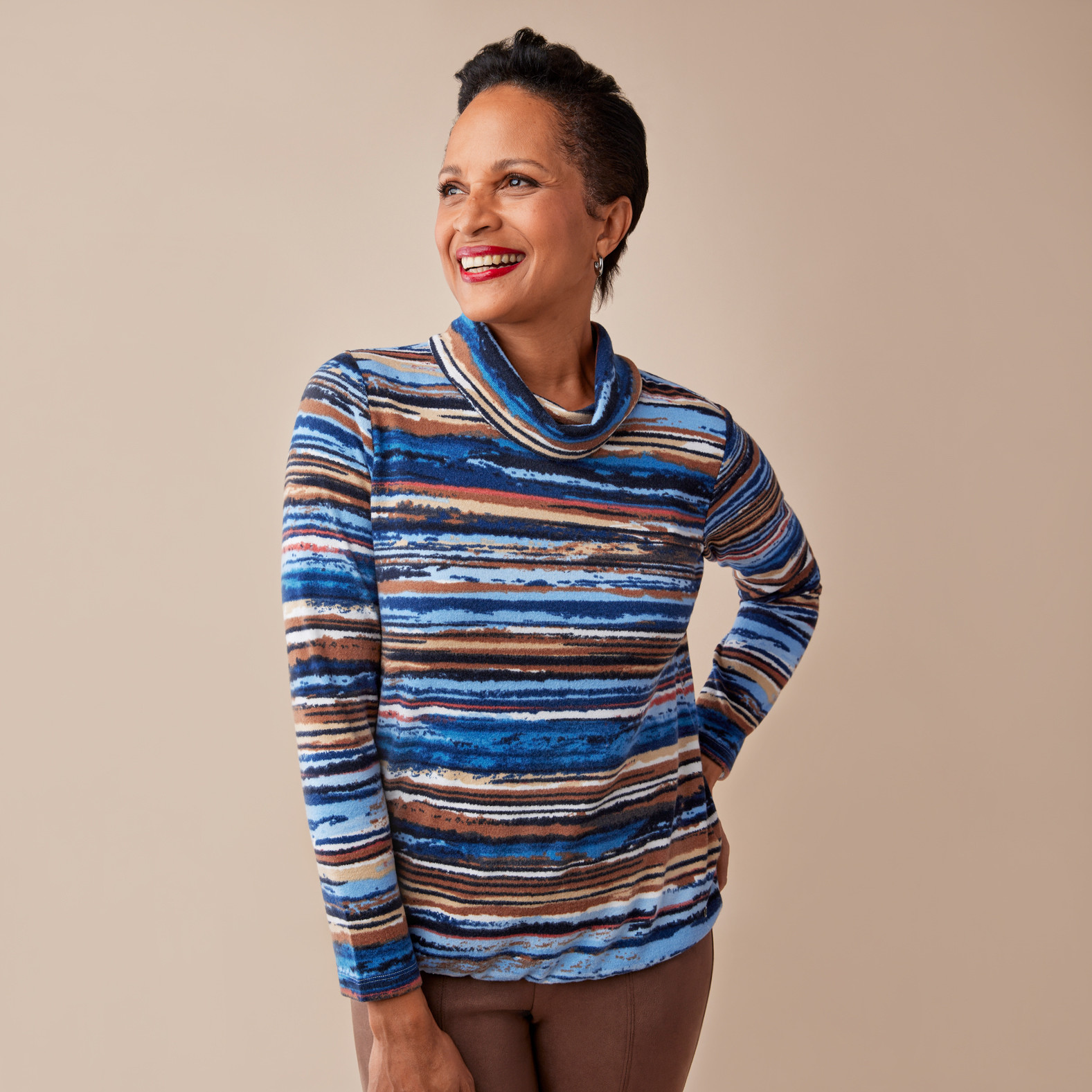 Women's Watercolour Striped Turtleneck Top