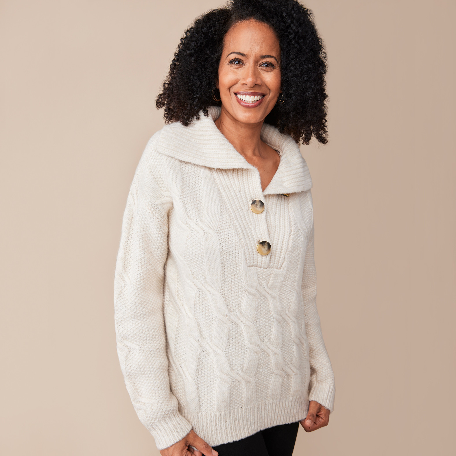 White Collared Sweater Half Body