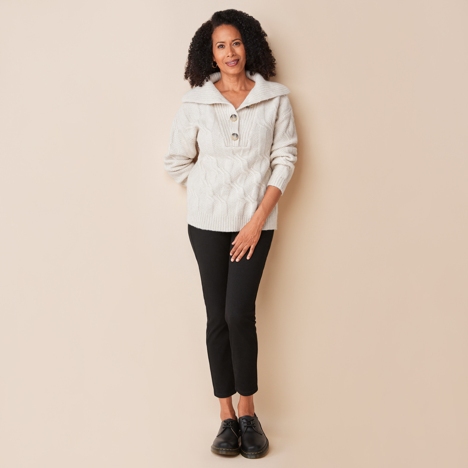 White Collared Sweater Full Body