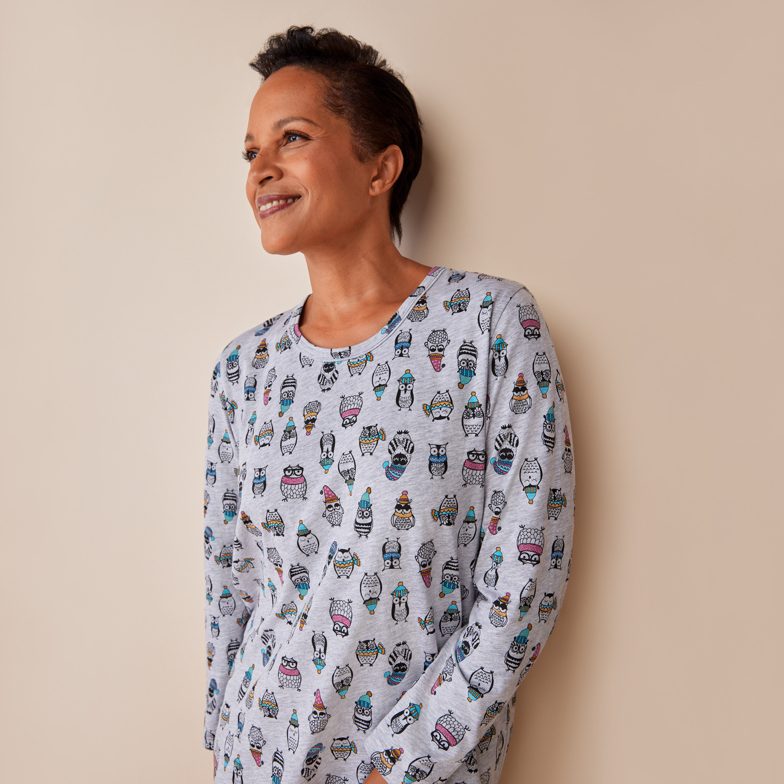 Women's Owl Print Nightshirt Close Up