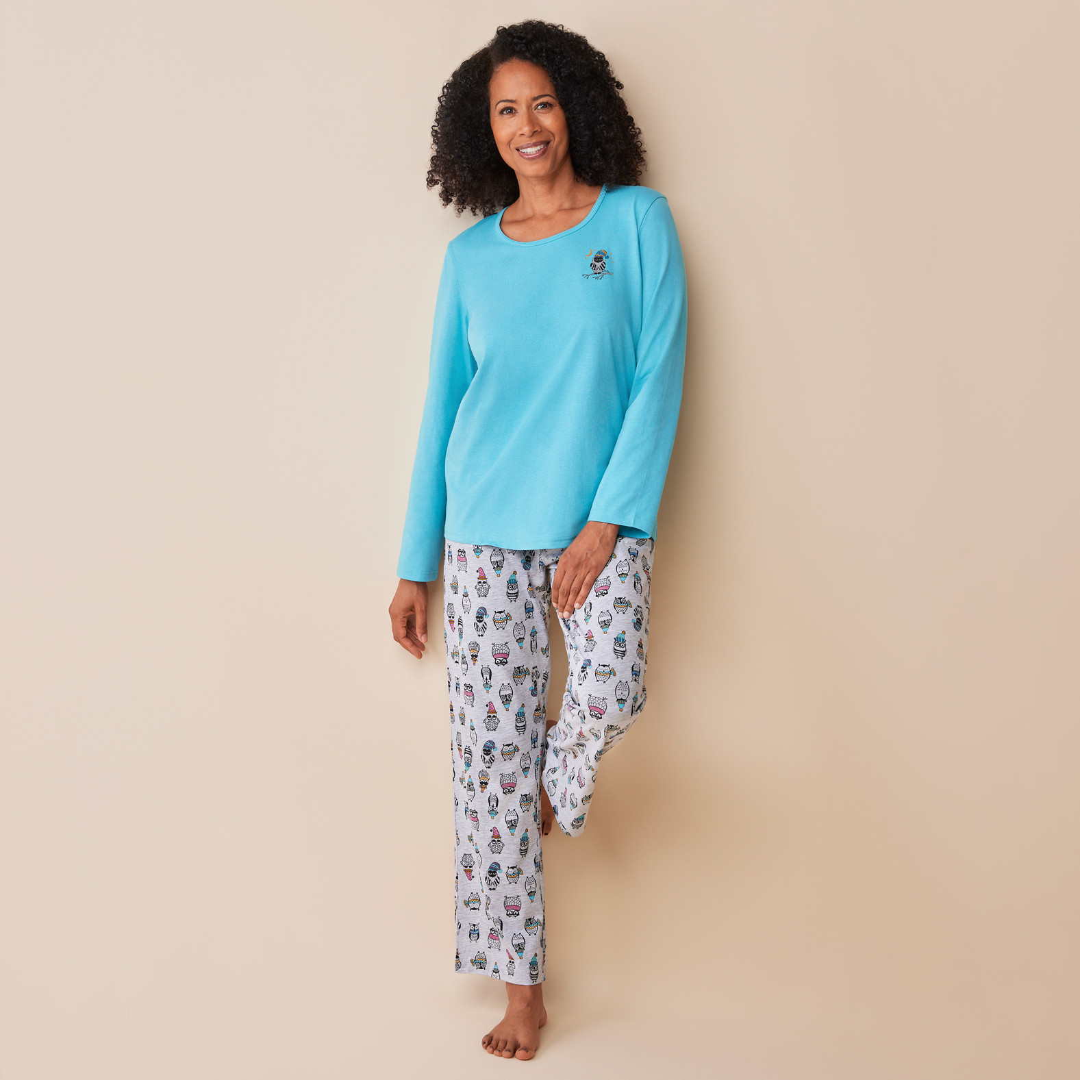 Owl Print Pyjama Set -Full Body