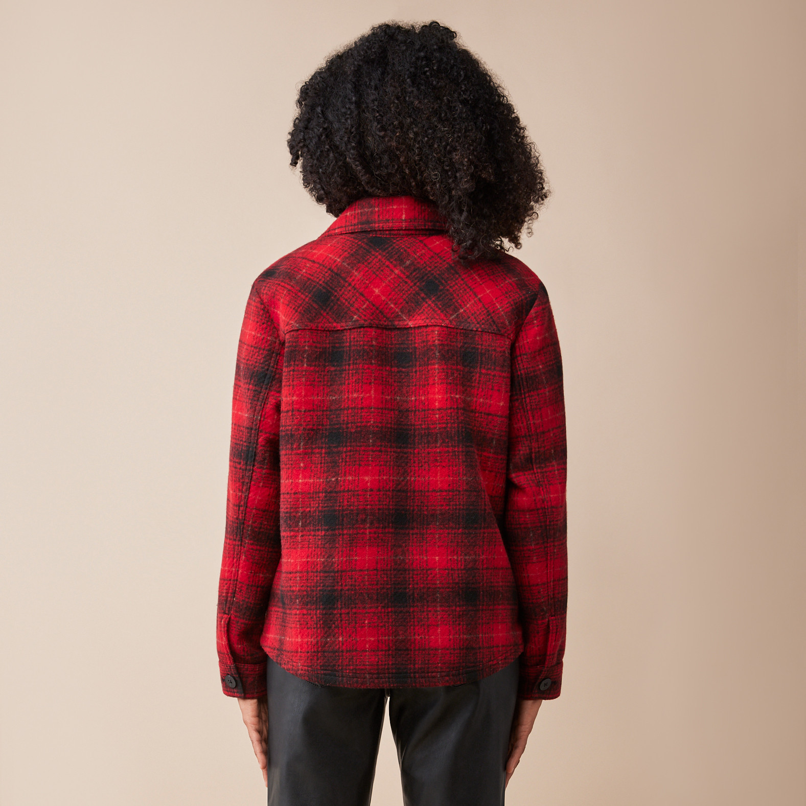 Petite Red Plaid Shacket Back View
