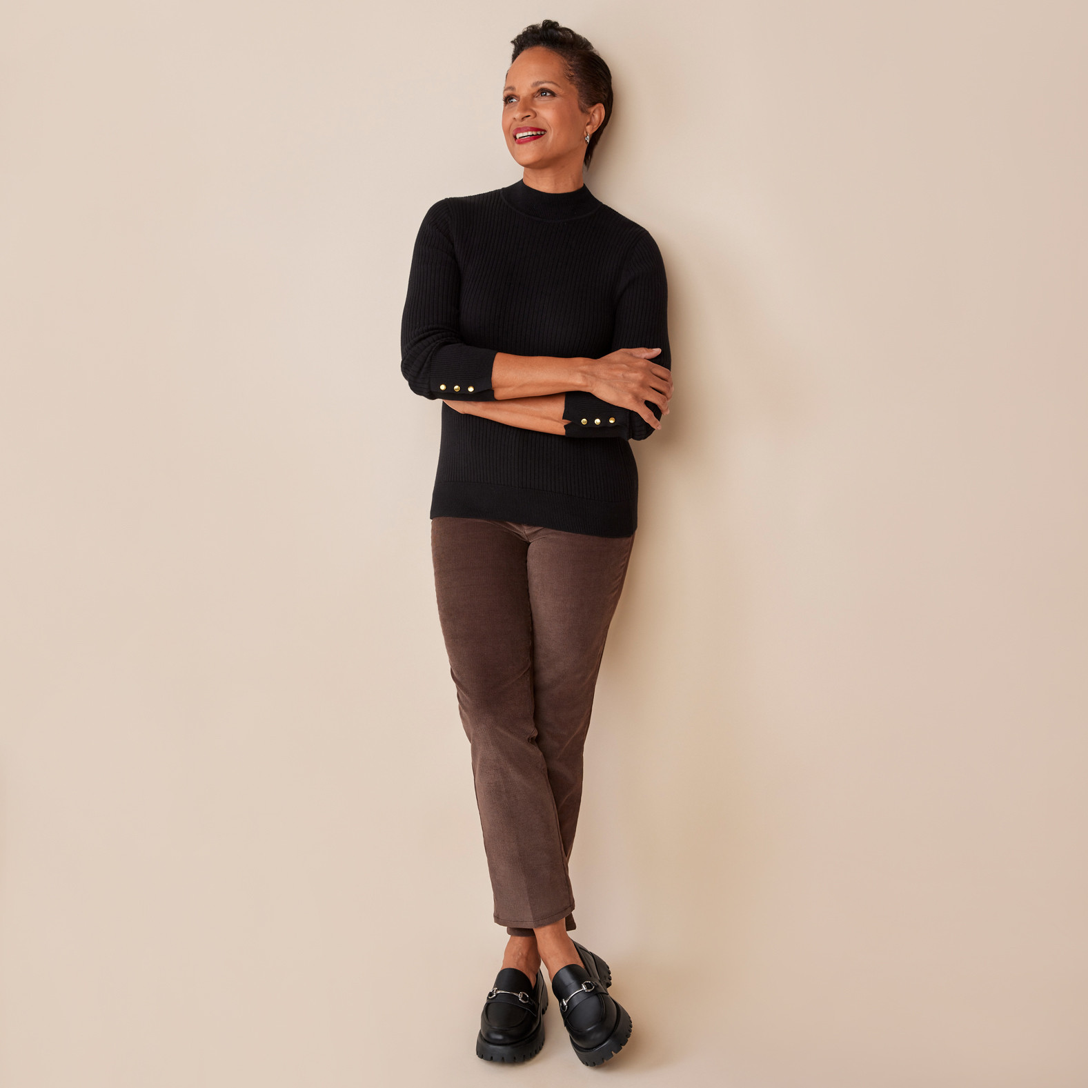 Women's Ribbed Mockneck Sweater-Full Body Black