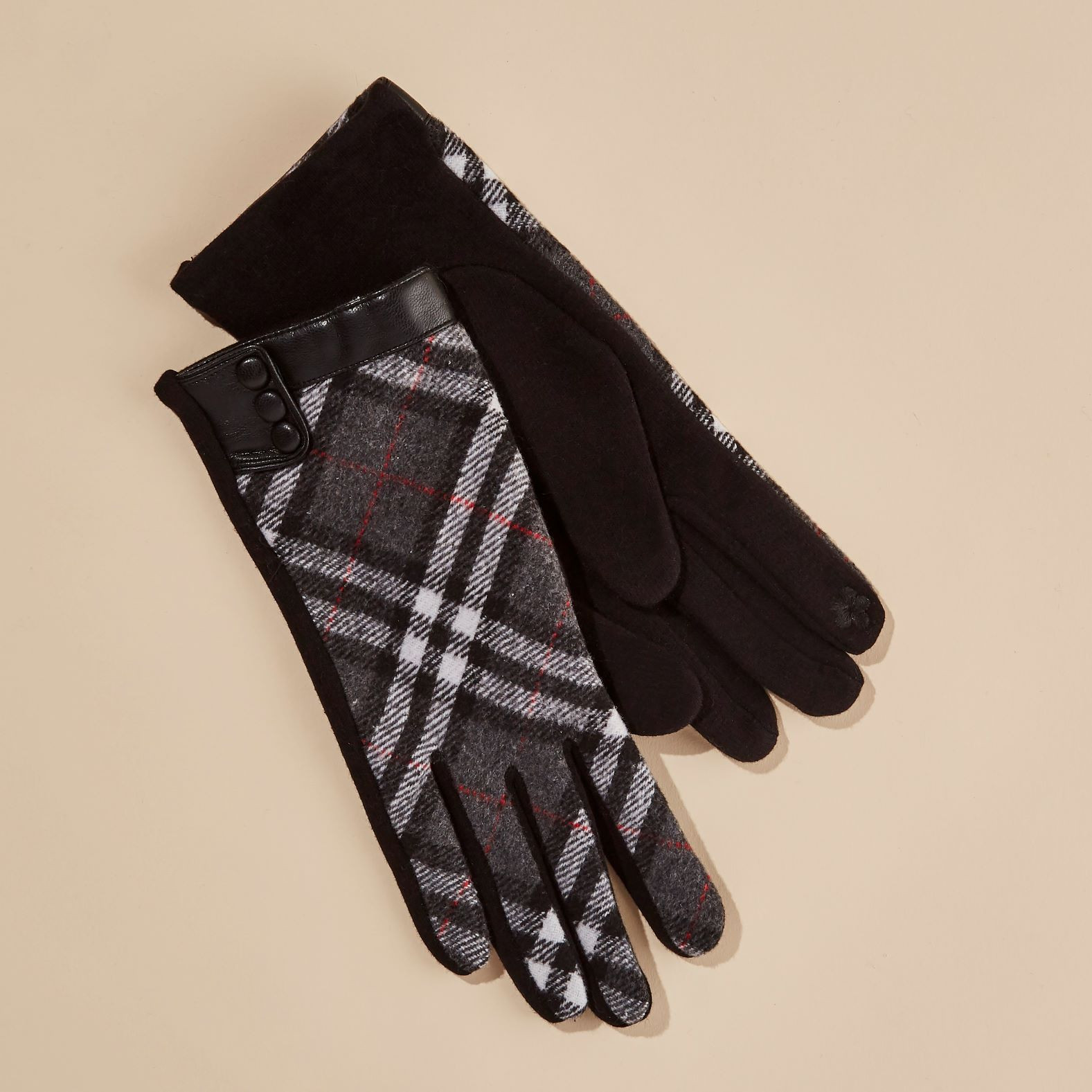 Plaid Texting Gloves - Charcoal Grey