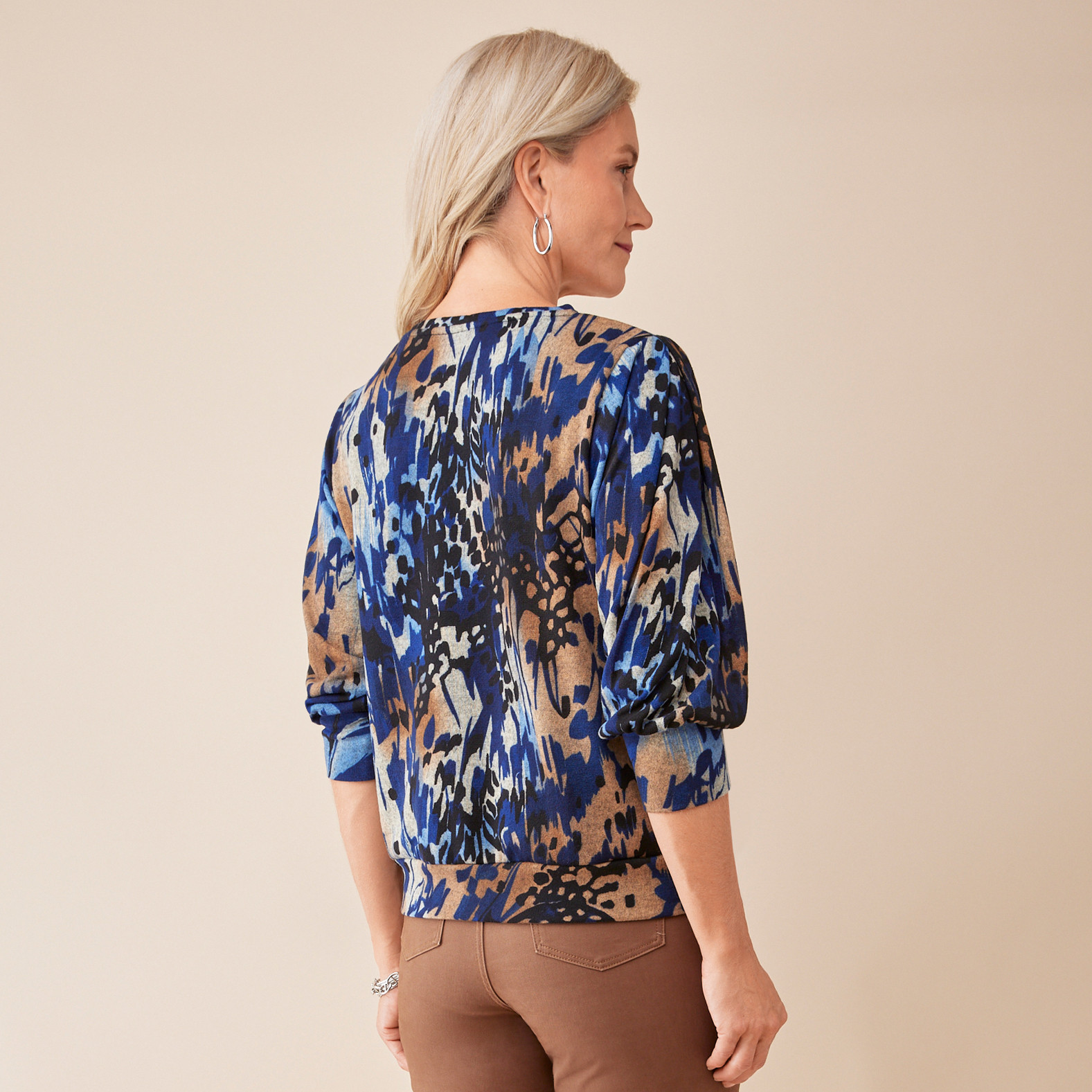 3/4 Sleeve Abstract Top Back View