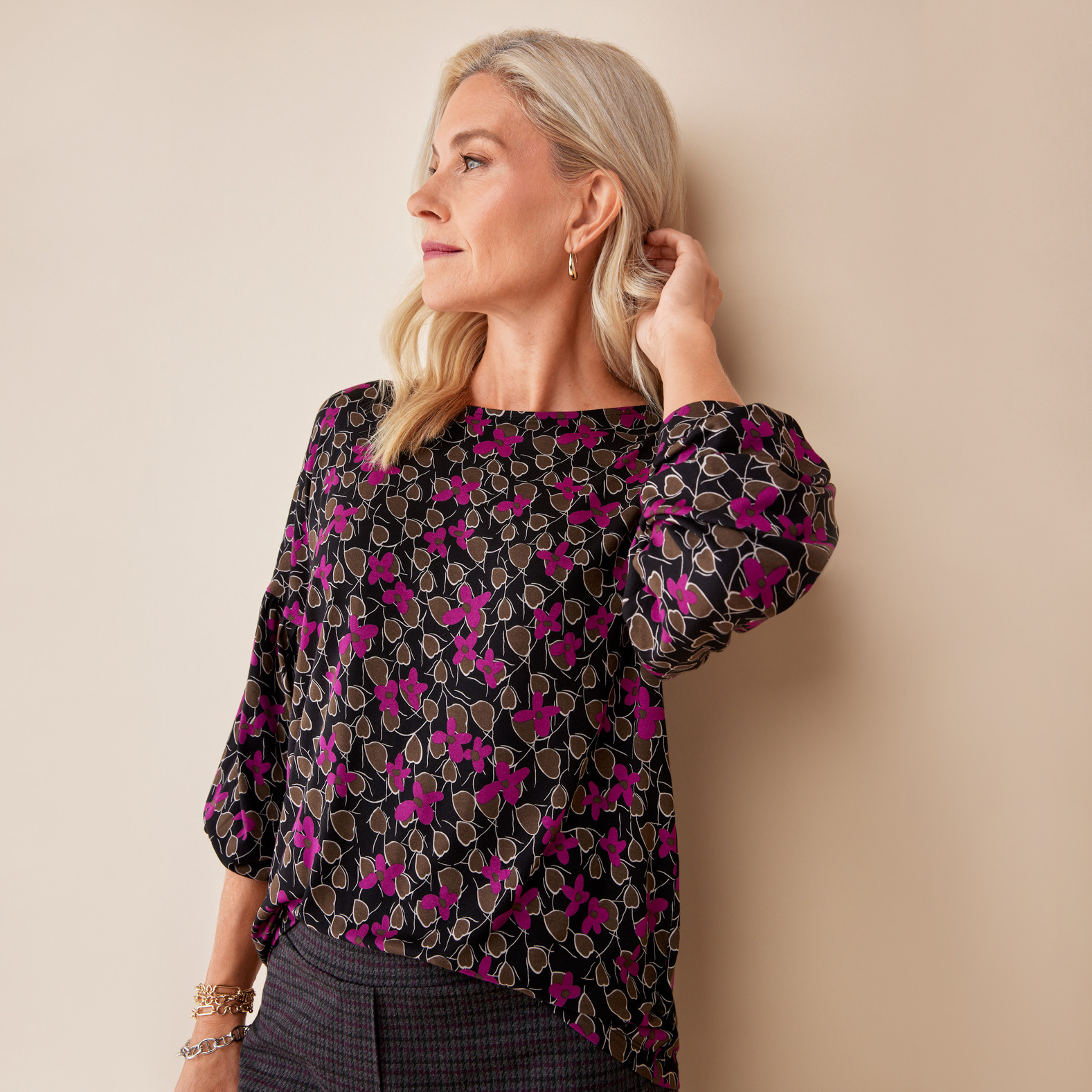 Balloon Sleeve Patterned Top