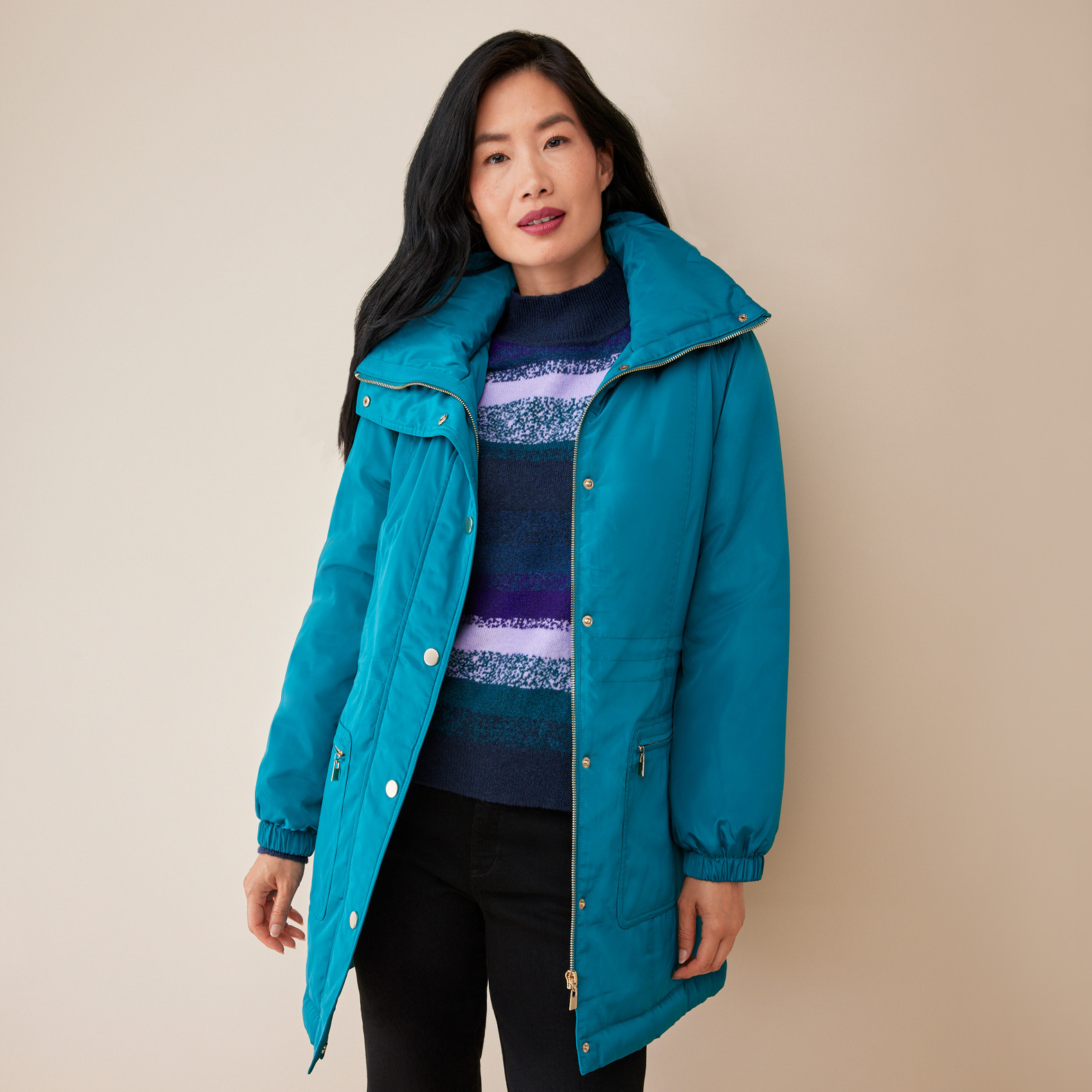 Cozy Quilted Winter Coat Half Body Unbuttoned