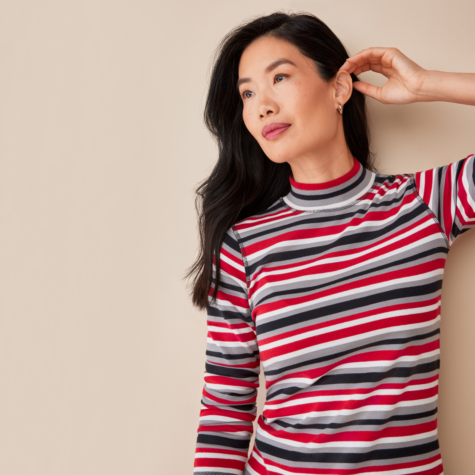 Everyday Fit Striped Mockneck Tee