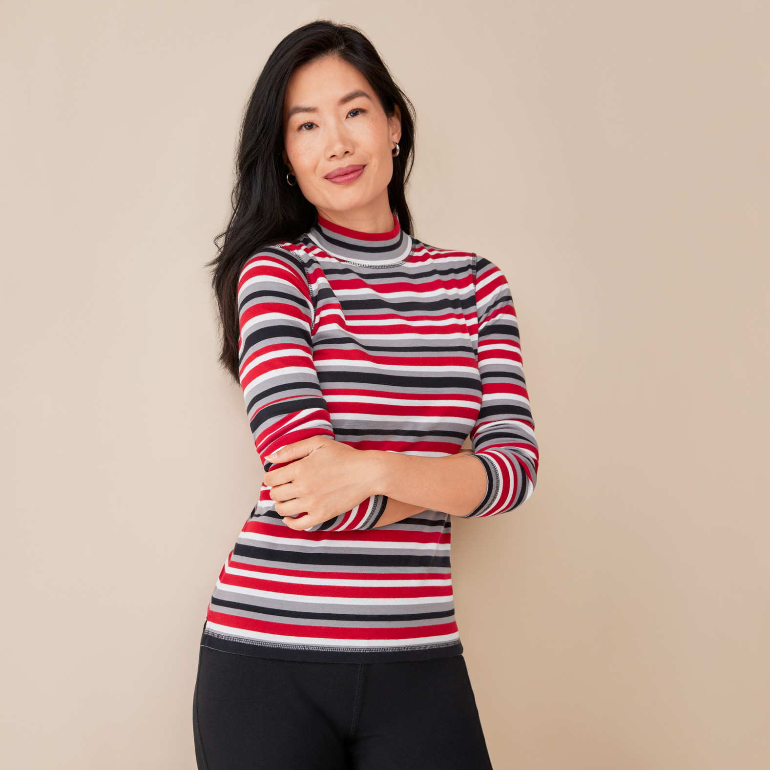 Everyday Fit Striped Mockneck Tee Half Body