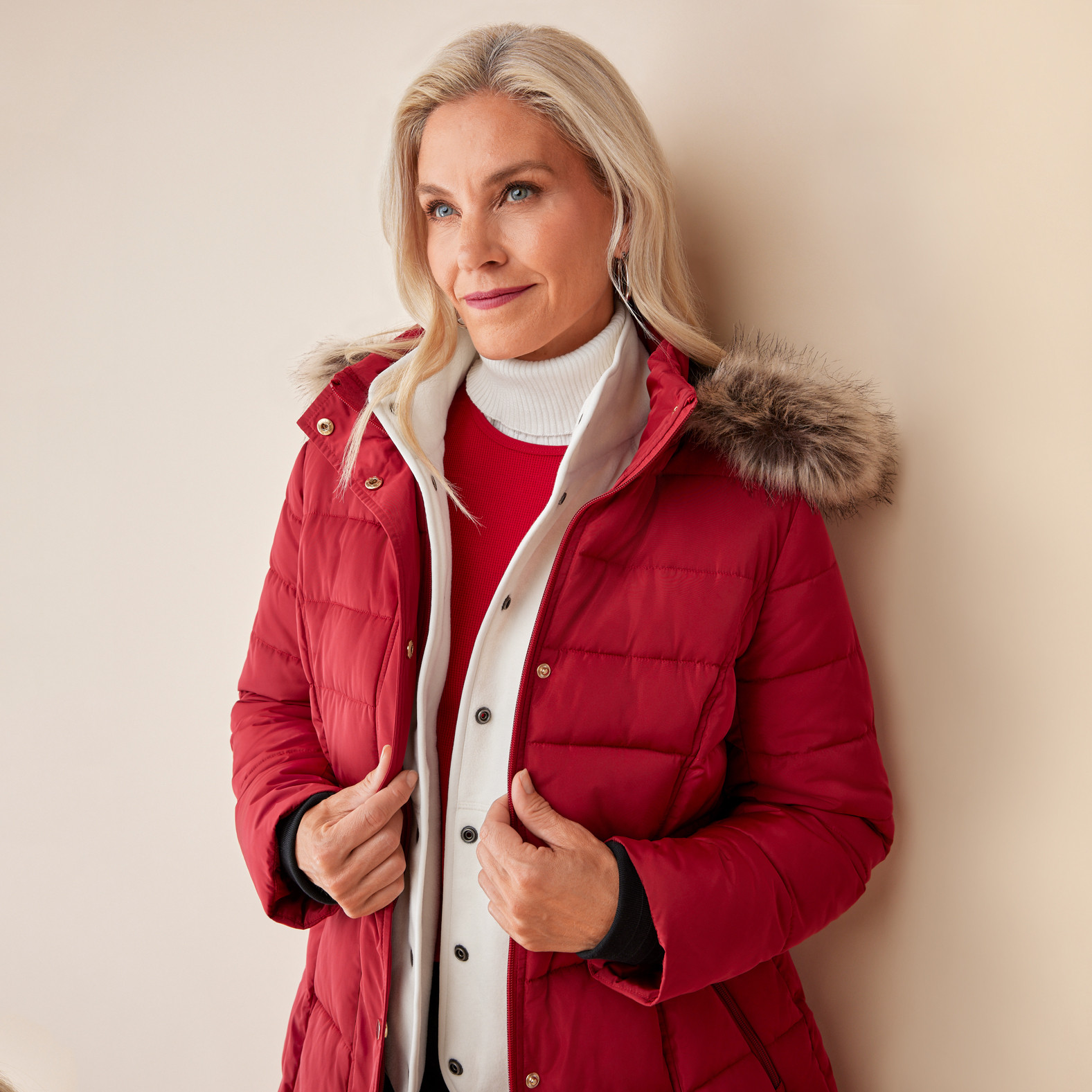Quilted Winter Coat with Faux Fur Hood