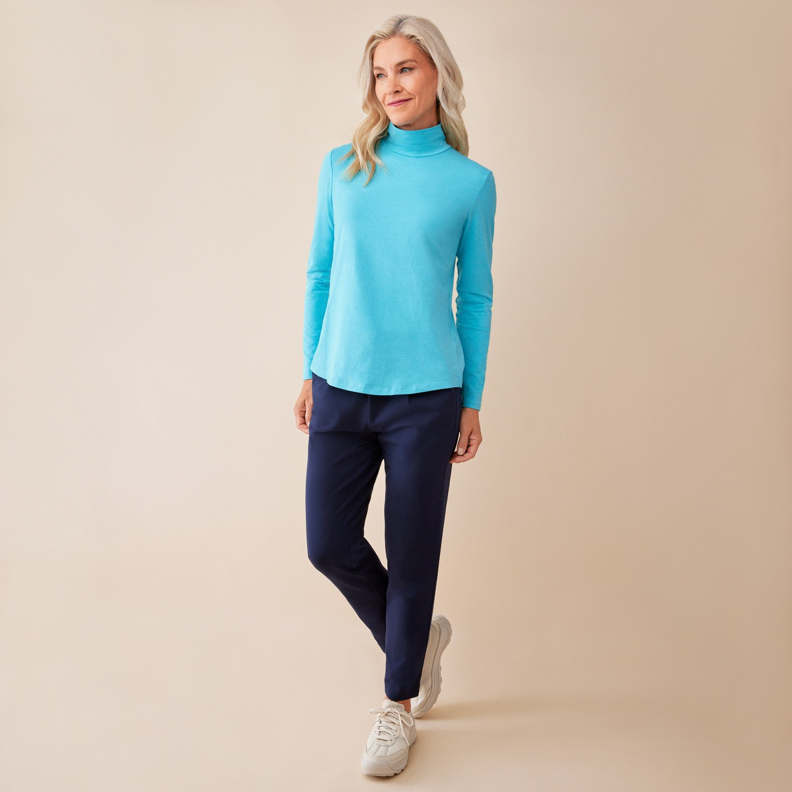 Flowy Mockneck Jersey Tee - Teal Bloom Green